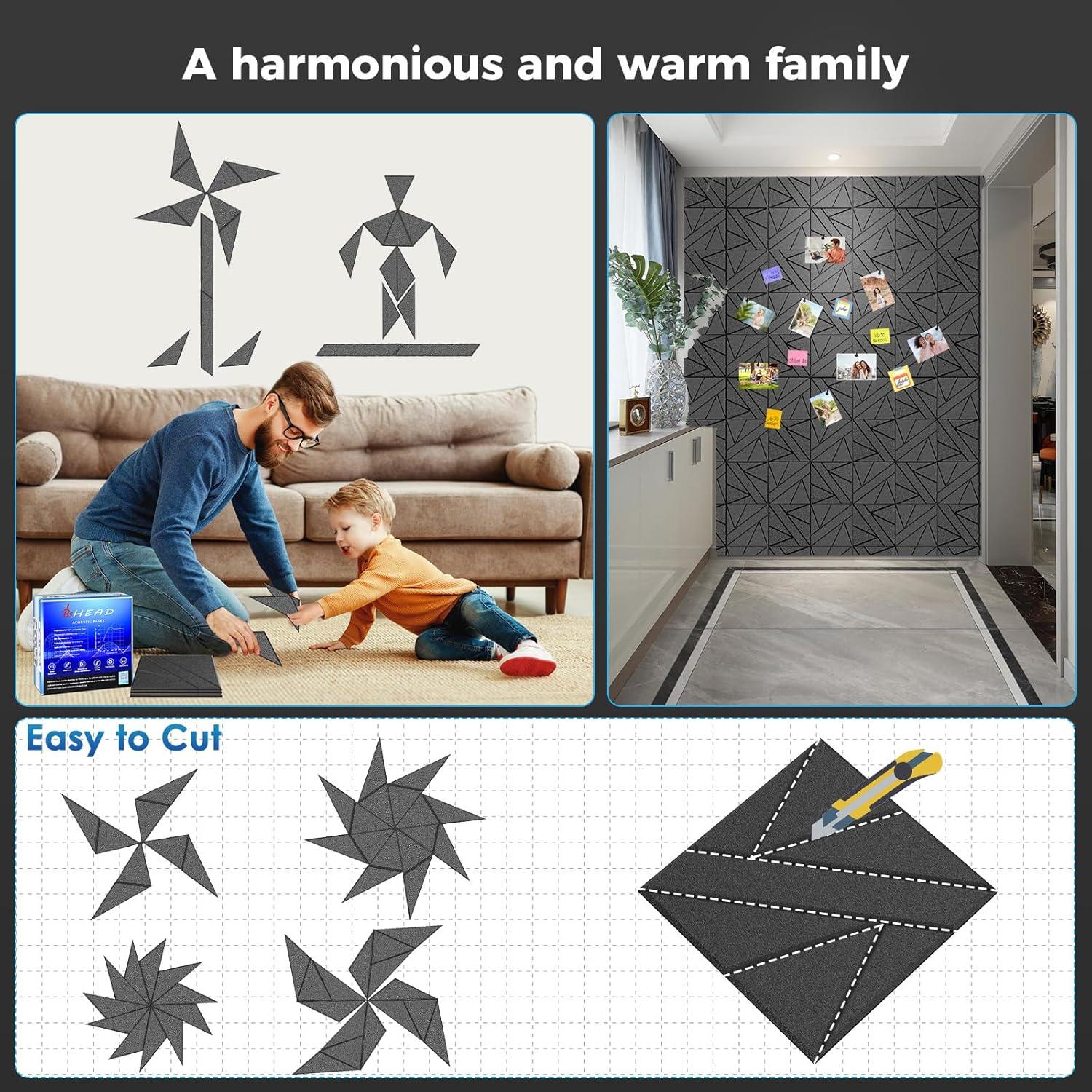 Paquete de 8 Paneles Aislantes Acústicos BSHEAD 30x30 cm Negro