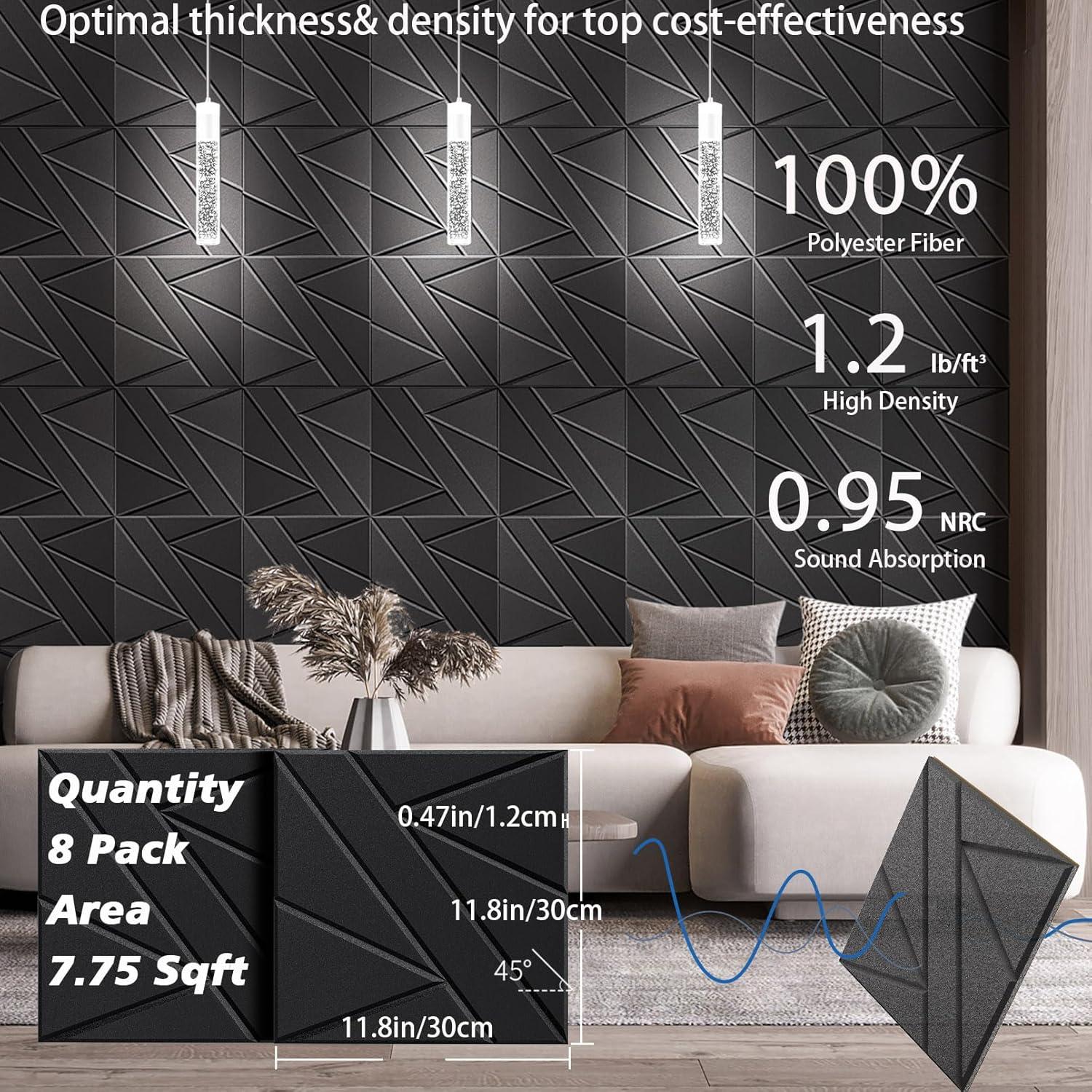 Paquete de 8 Paneles Aislantes Acústicos BSHEAD 30x30 cm Negro