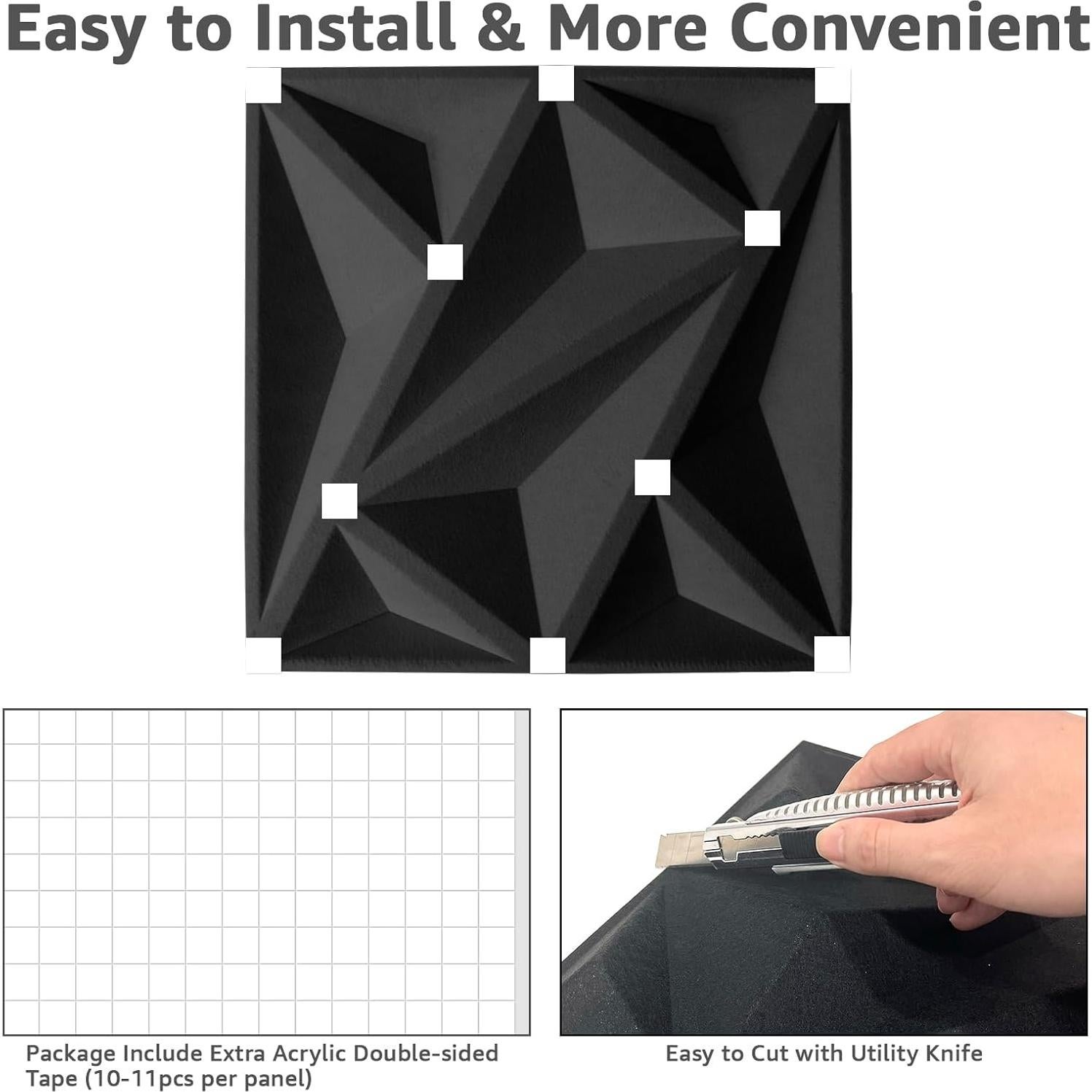 Paneles Acústicos Art3dwallpanels 20 Piezas 30.48x30.48cm Negro