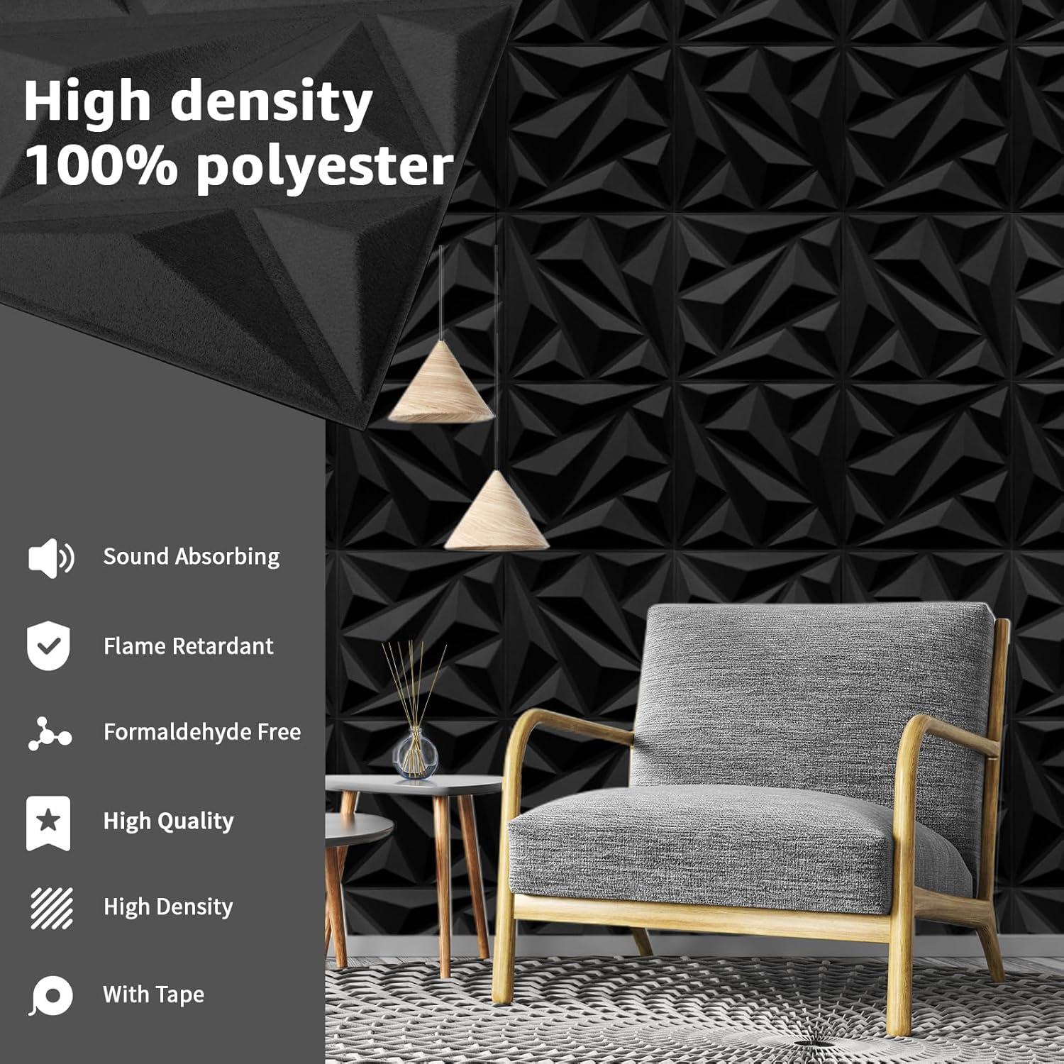 Paneles Acústicos Art3dwallpanels 20 Piezas 30.48x30.48cm Negro