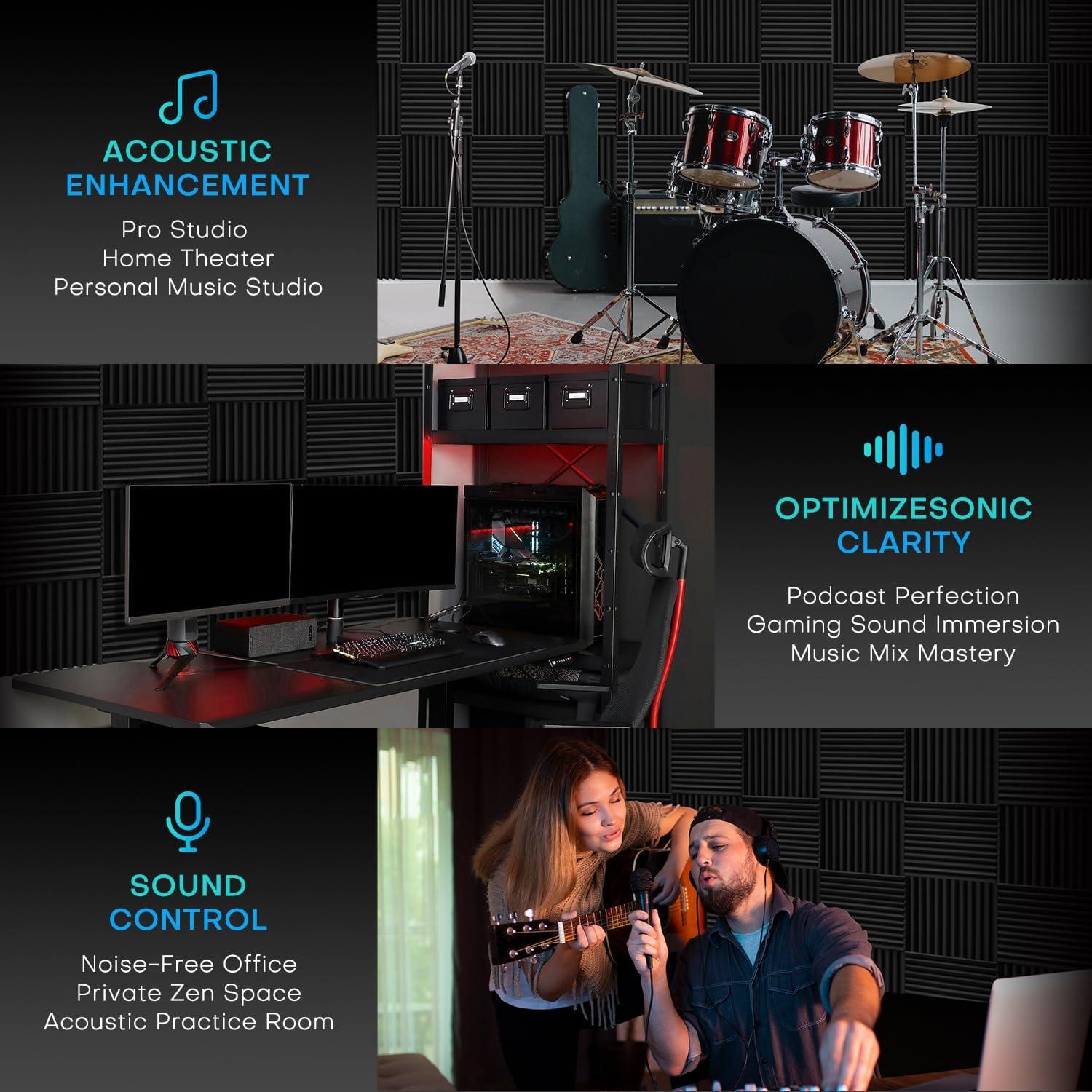 96 Paneles de Espuma Acústica Knightacoustic 30.48x30.48 cm