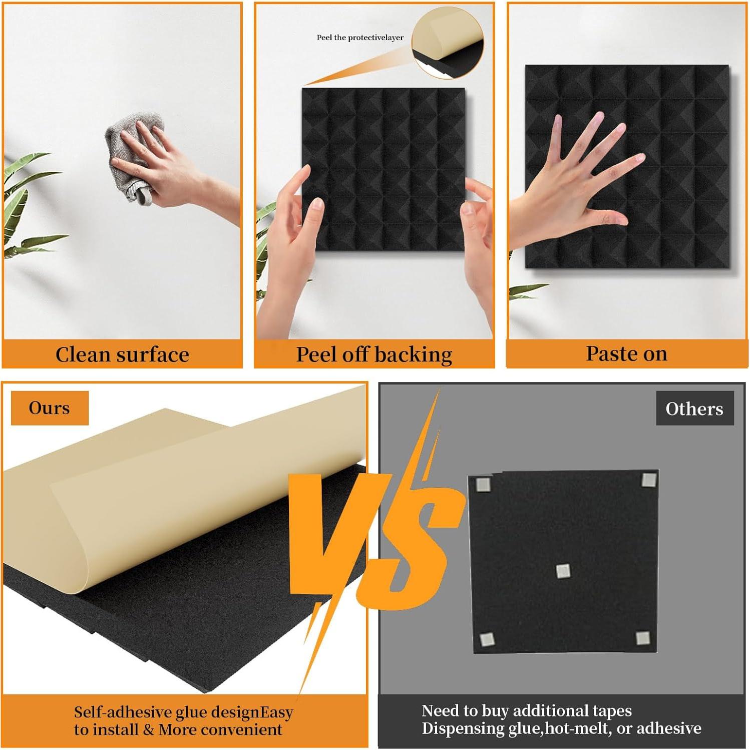 Paquete de 8 Paneles Acústicos EEKIYA 30.48x30.48 cm Negro