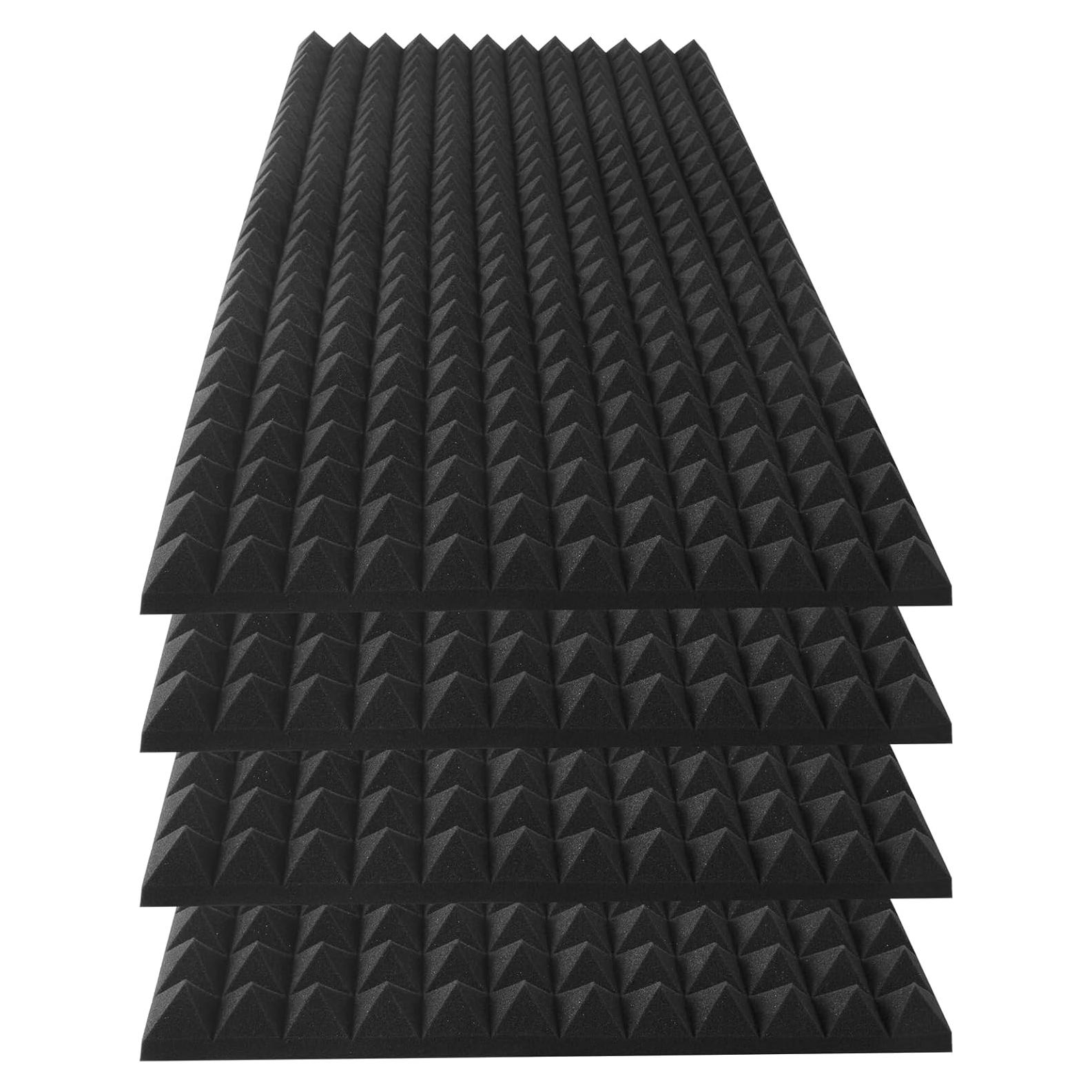 4 Pack pyramid Acoustic Foam Panels, 48 x 24 x 2" Sound Absorbing Panels High Density Studio Wedge Tiles Fire Resistant Acoustic Panels for Home,Office, Recording Room, Studio (Black)