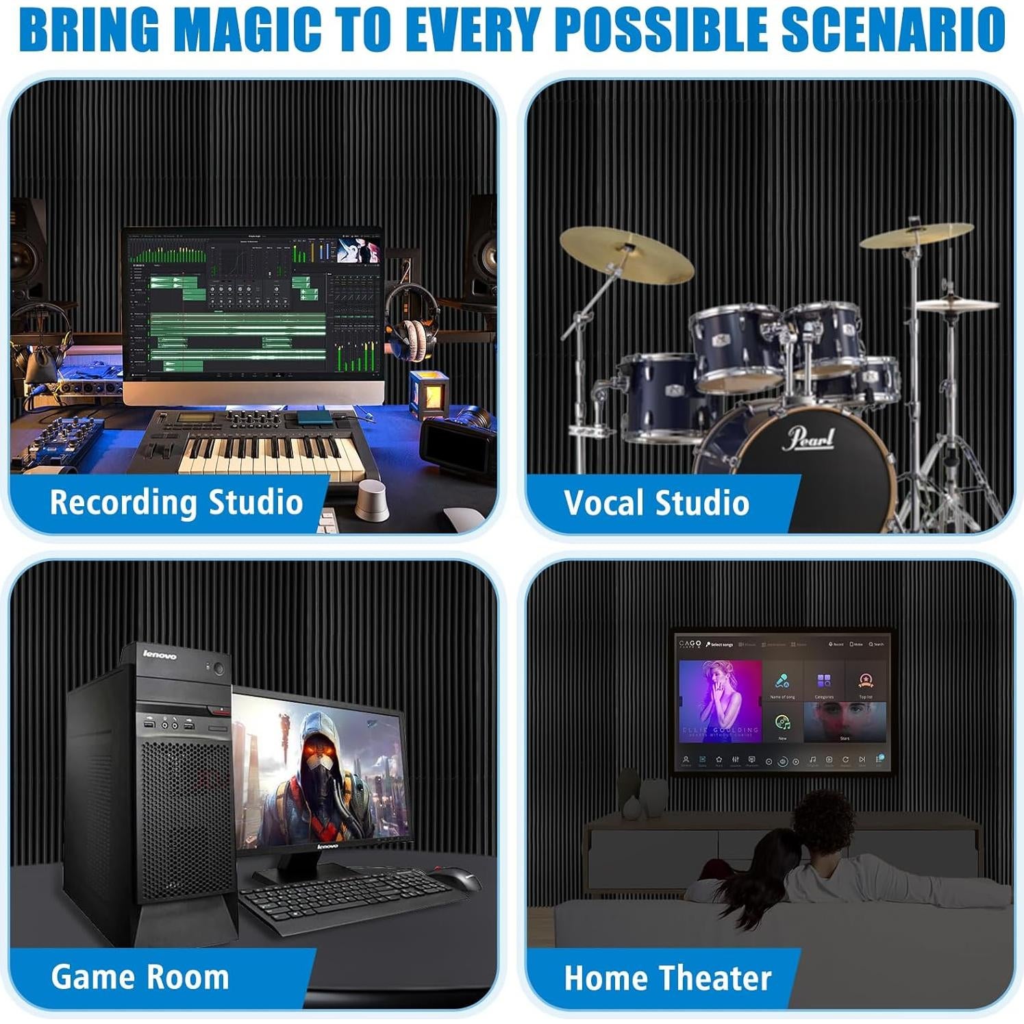 Paneles Acústicos de Espuma Aislantes 4 Pcs 121.9x61x5 cm Negro