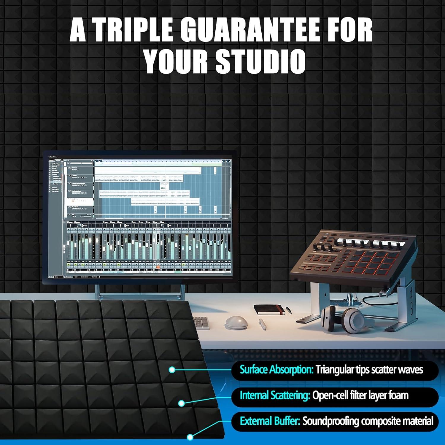 Paquete de 4 Paneles Acústicos Aislantes 48x24cm Negro