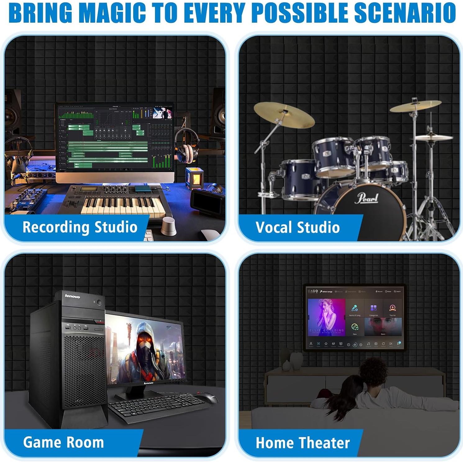 Paquete de 4 Paneles Acústicos Aislantes 48x24cm Negro