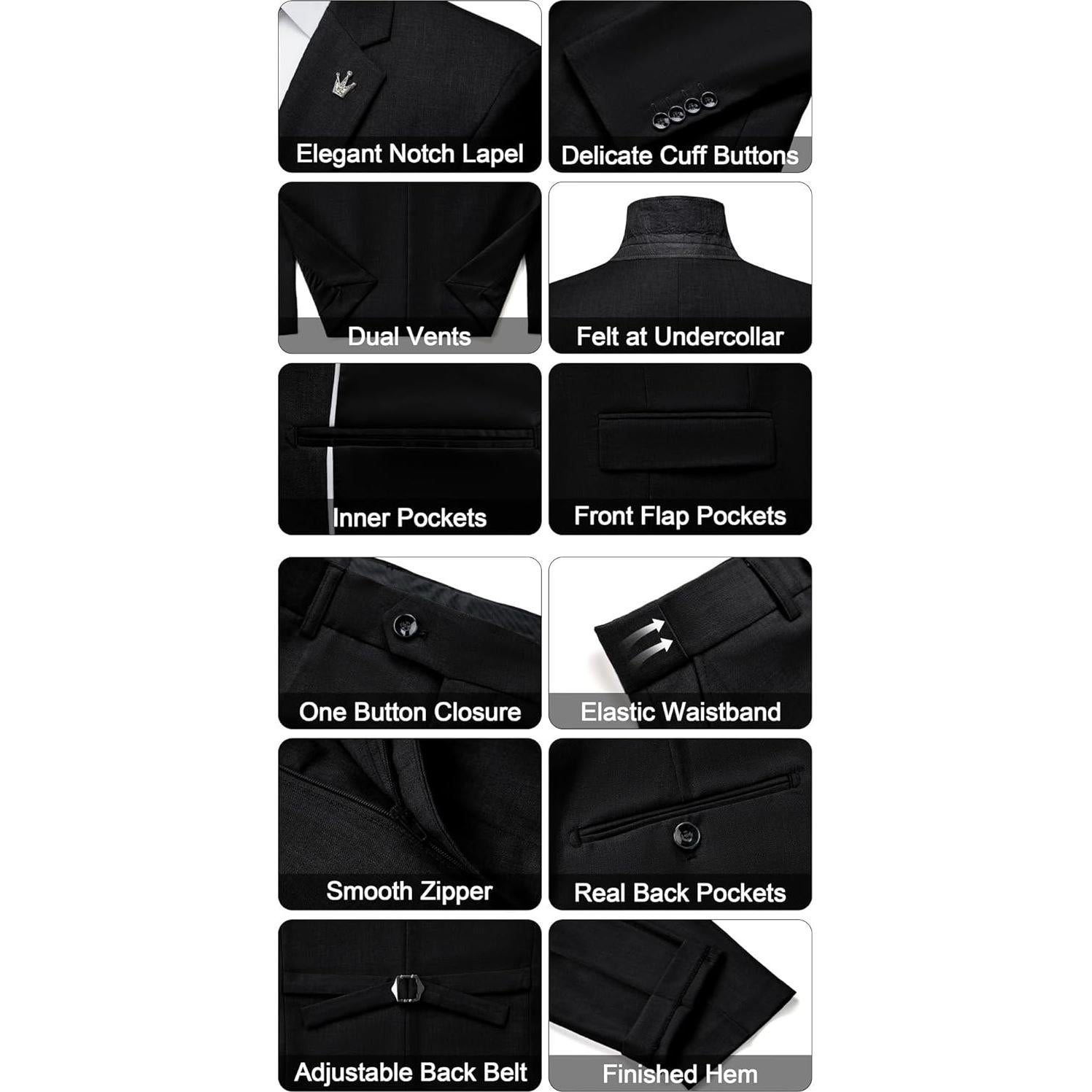 Traje de Hombre Ajustado 3 Piezas MAGE MALE Negro