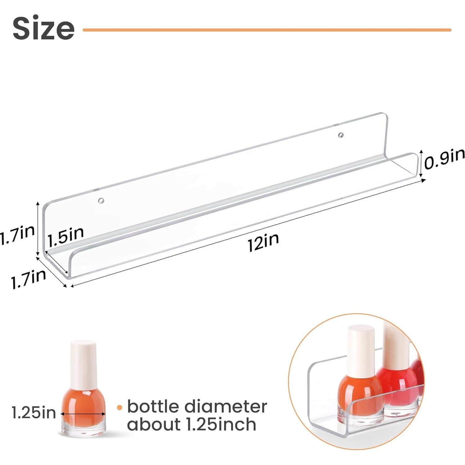 upsimples 6 Pack Clear Acrylic Shelves, 1.7" x12" Nursery Bookshelves, Small Floating Bookshelf for Kids Baby, Vinyl Wall Mount, Record Holder, Magazine Rack, Comic Display, Picture Ledge Shelf Décor