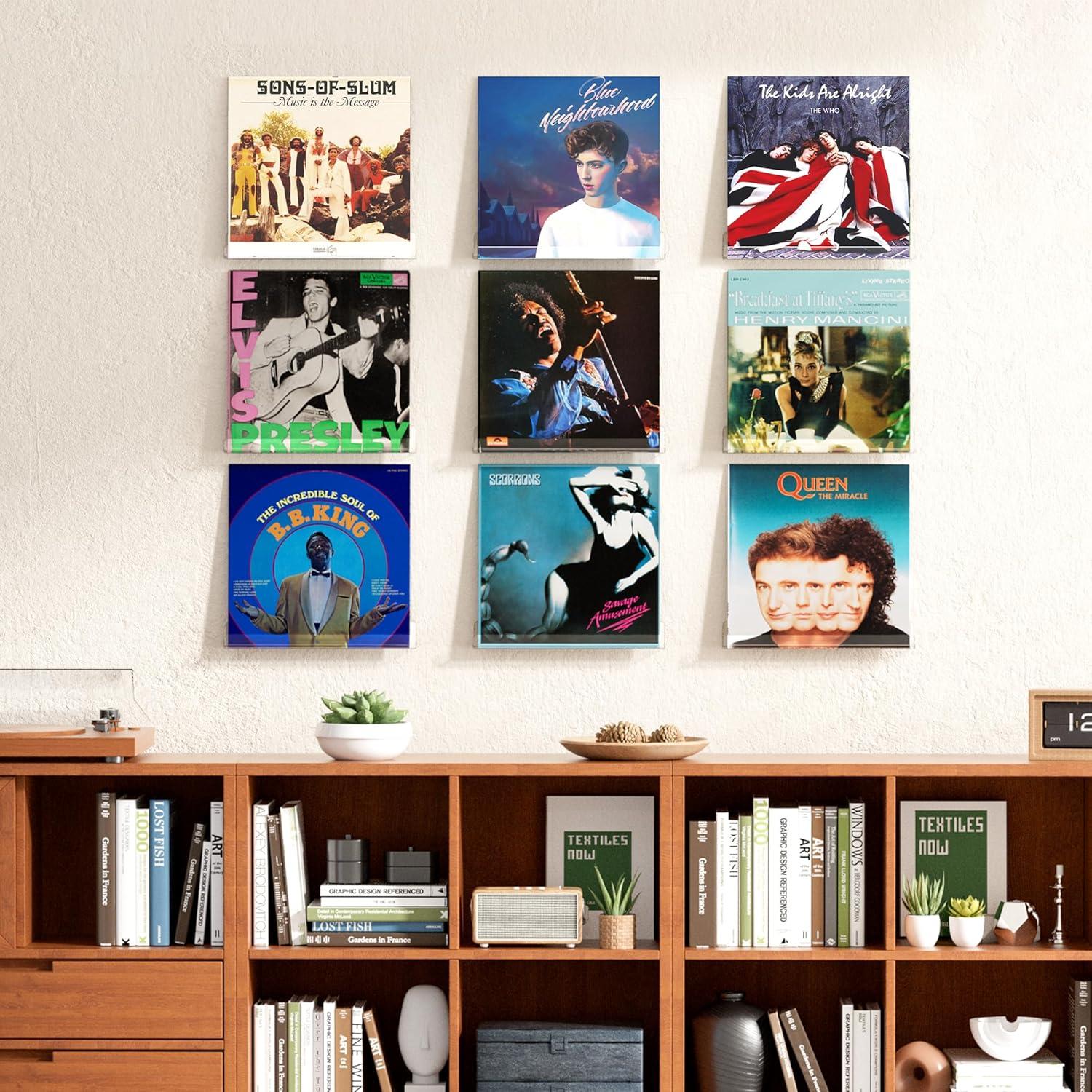 upsimples 6 Pack Clear Acrylic Shelves, 1.7" x12" Nursery Bookshelves, Small Floating Bookshelf for Kids Baby, Vinyl Wall Mount, Record Holder, Magazine Rack, Comic Display, Picture Ledge Shelf Décor