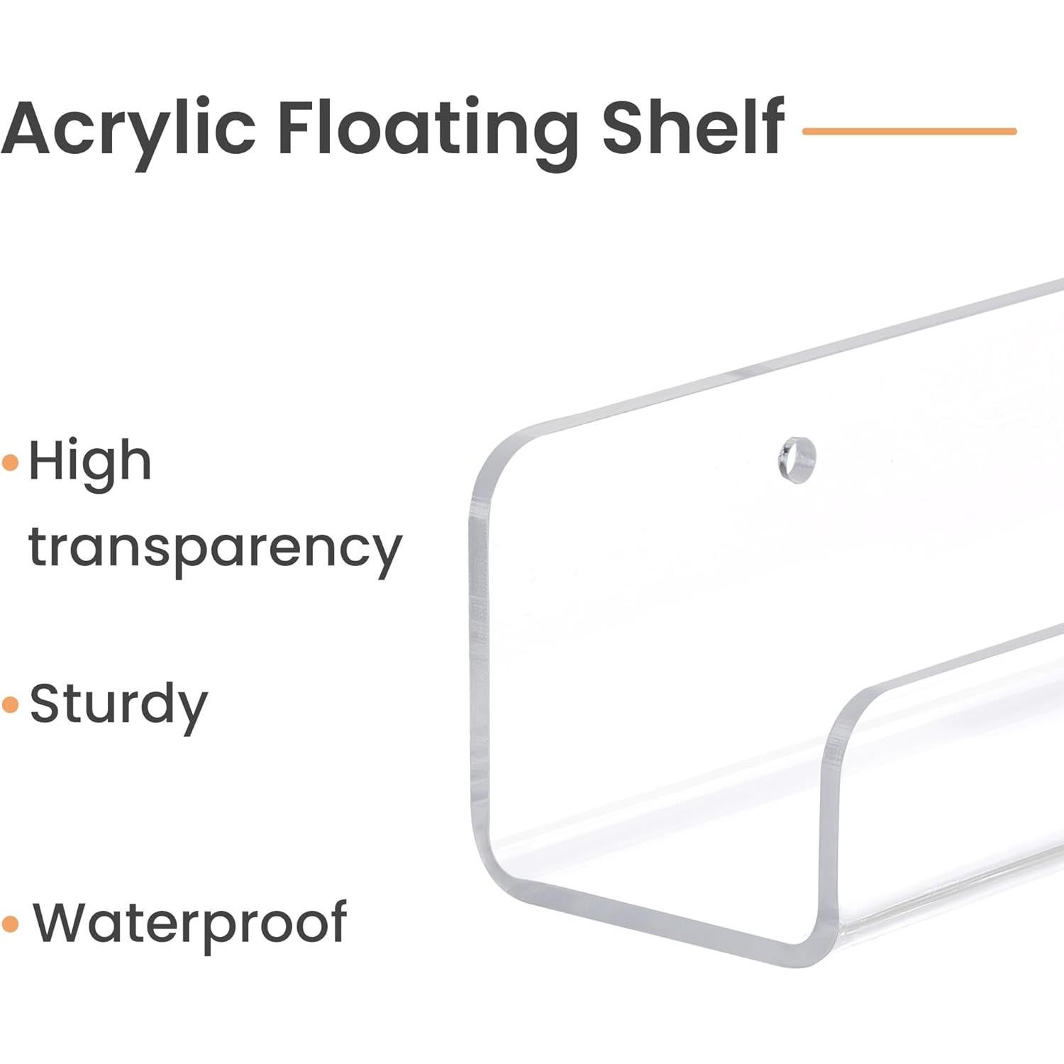 upsimples 6 Pack Clear Acrylic Shelves, 1.7" x12" Nursery Bookshelves, Small Floating Bookshelf for Kids Baby, Vinyl Wall Mount, Record Holder, Magazine Rack, Comic Display, Picture Ledge Shelf Décor