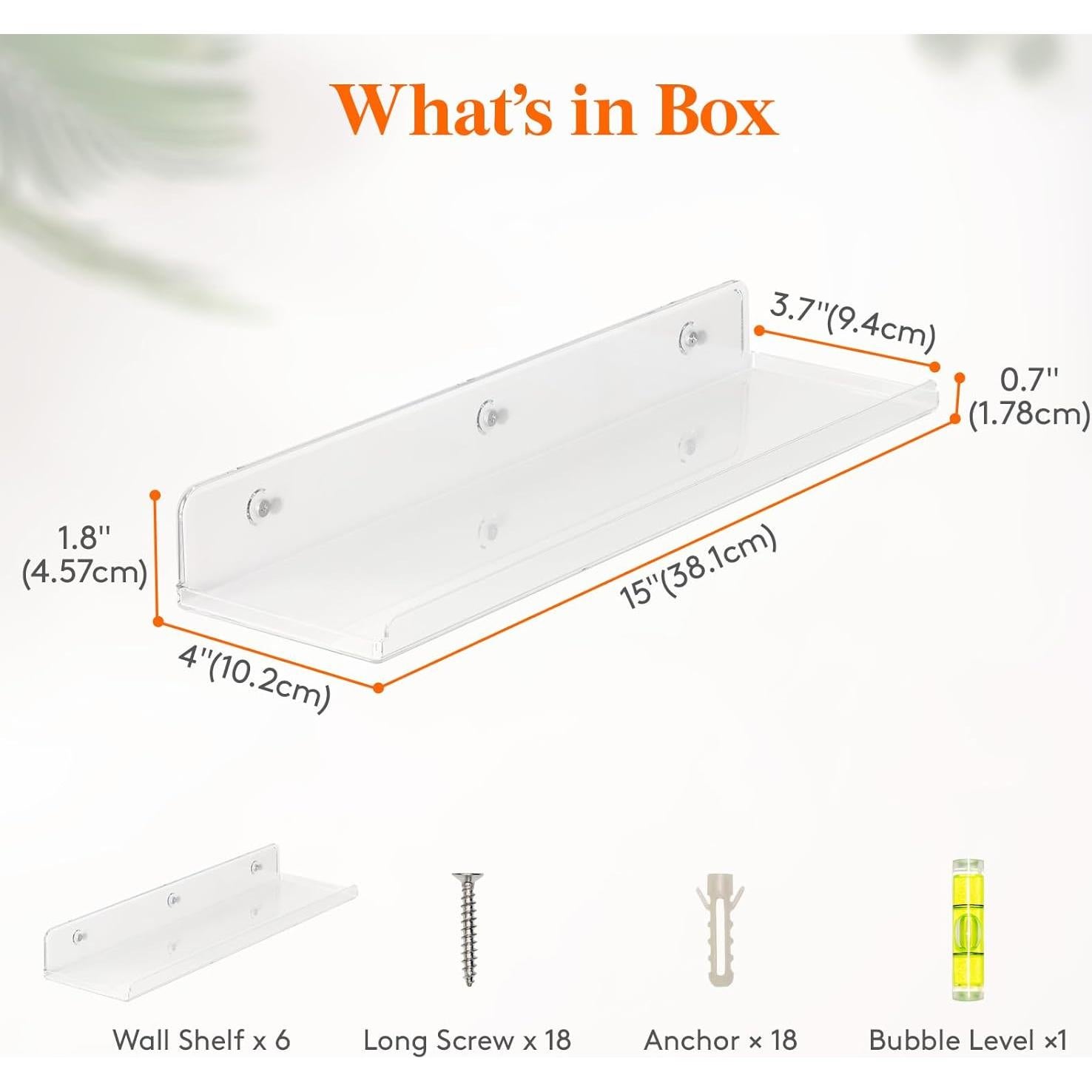 Estantes Flotantes Lifewit 6 Piezas Acrílico Transparente 38 cm