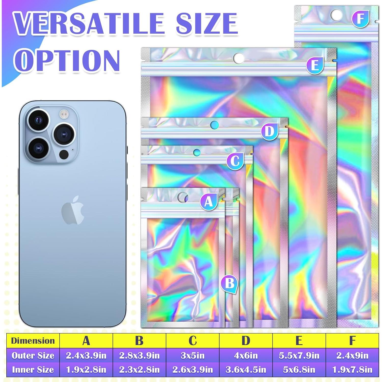 100 Bolsas Mylar Holográficas Reutilizables 6.1x9.9cm Jetmore