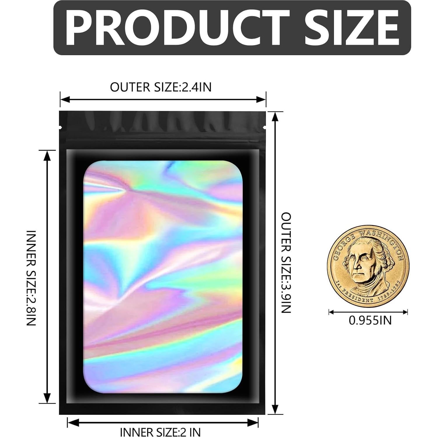 Bolsas Mylar Holográficas Reutilizables FUNFERY 100 Unidades 6.1x9.9 cm