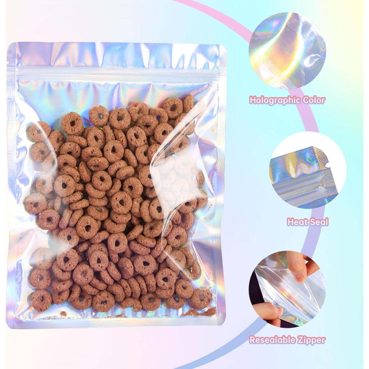 Holographic Bags 100pcs Mylar Bags 3x4 inches Resealable Bag with Party Favor Bag Coffee Storage for Small Business