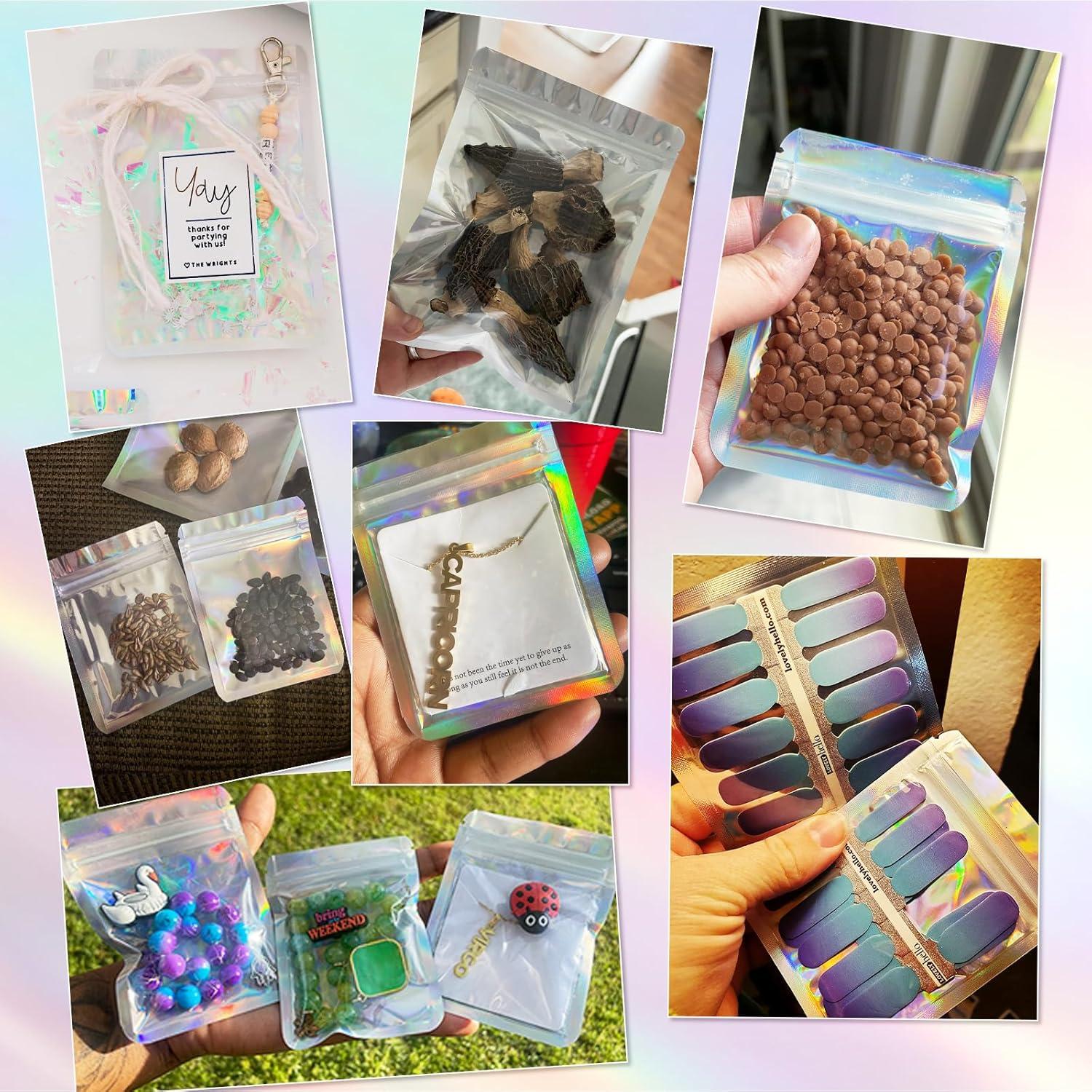 Holographic Bags 100pcs Mylar Bags 3x4 inches Resealable Bag with Party Favor Bag Coffee Storage for Small Business