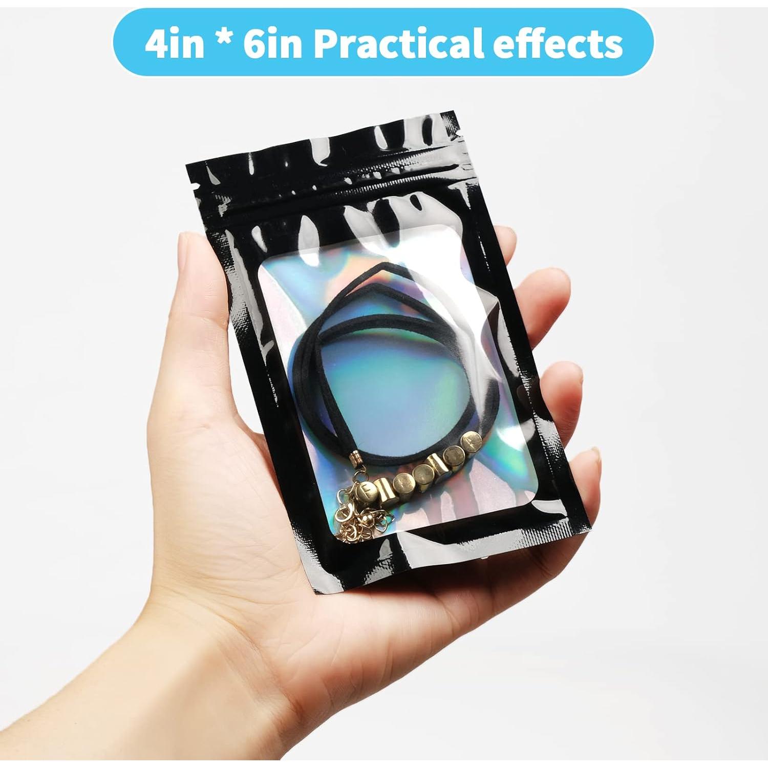 Paquete de 100 bolsas Mylar holográficas resellables 10x15 cm