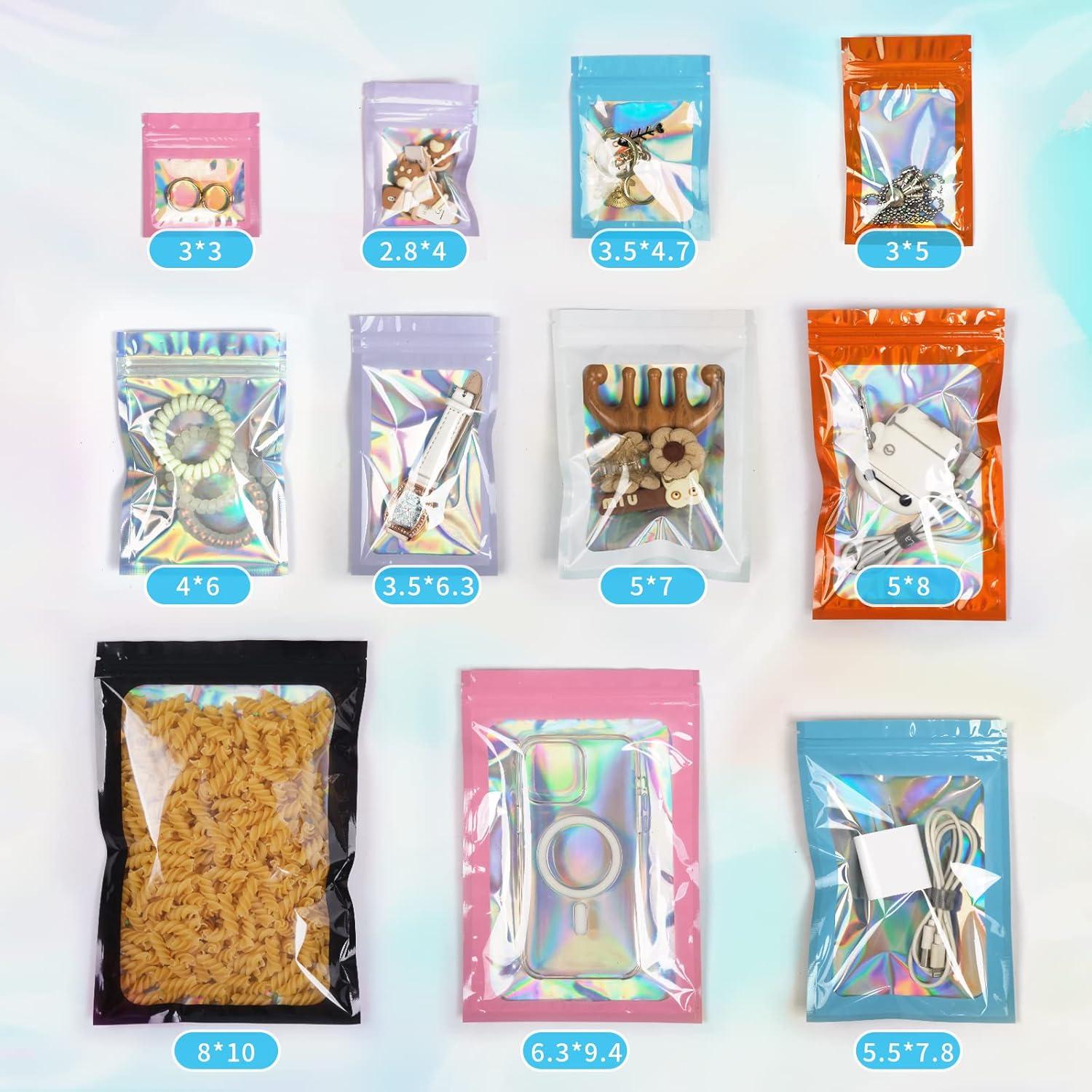 Paquete de 100 bolsas Mylar holográficas resellables 10x15 cm