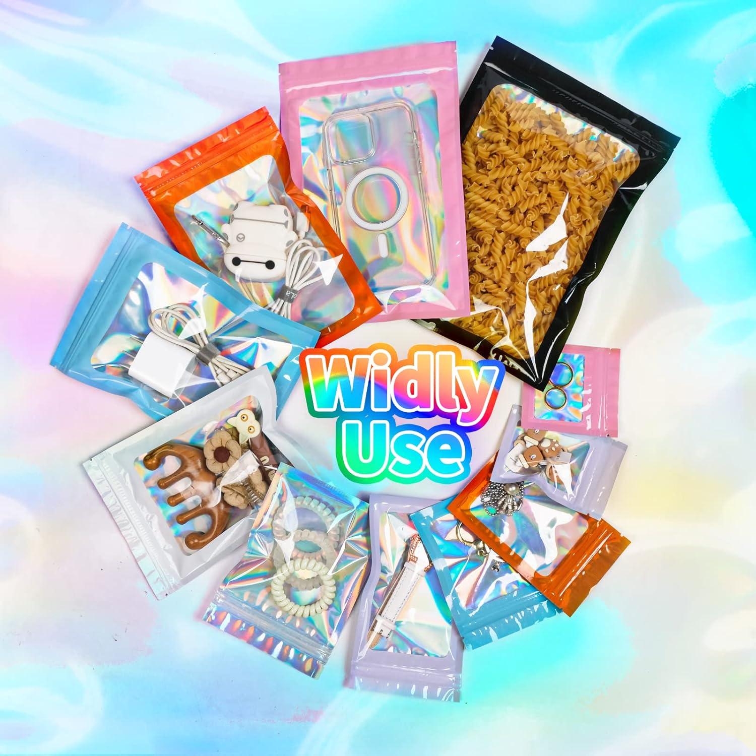 Paquete de 100 bolsas Mylar holográficas resellables 10x15 cm