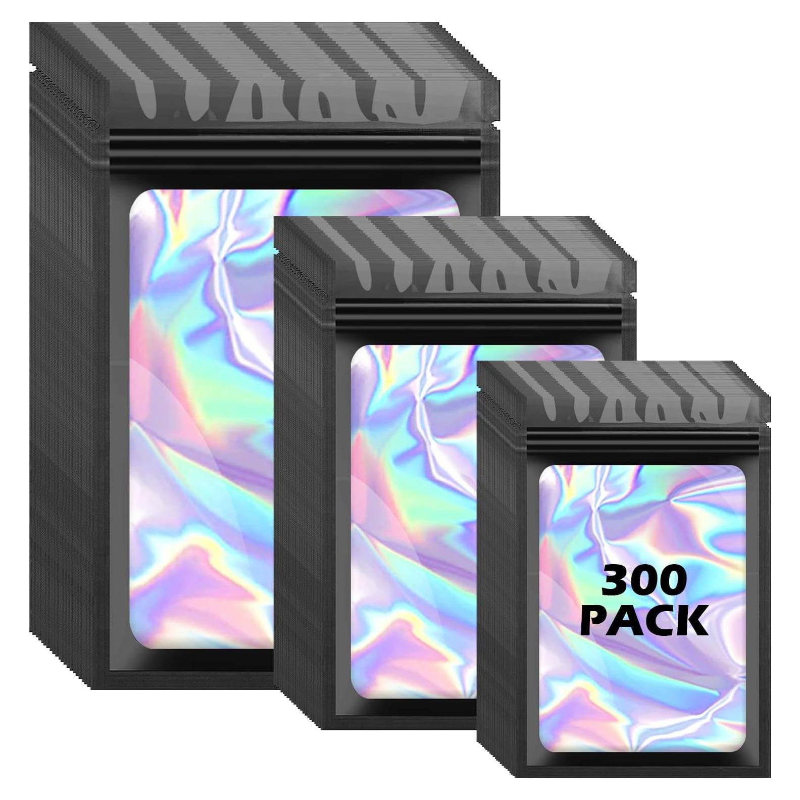 300 Bolsas Holográficas Mylar Arsmat, 3 Tamaños Reutilizables
