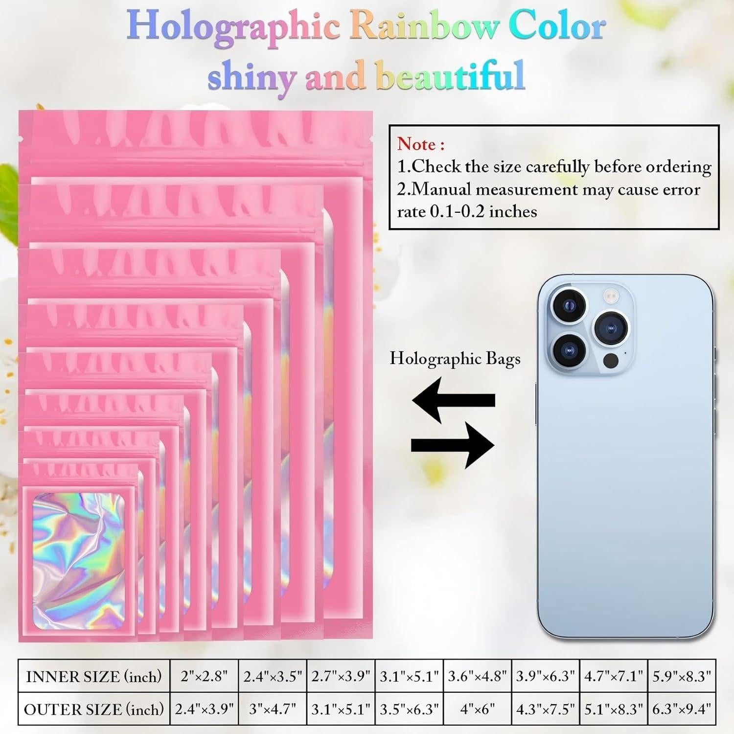 Paquete de 100 Bolsas Holográficas ANZNKU 6.1x9.9cm Resellables