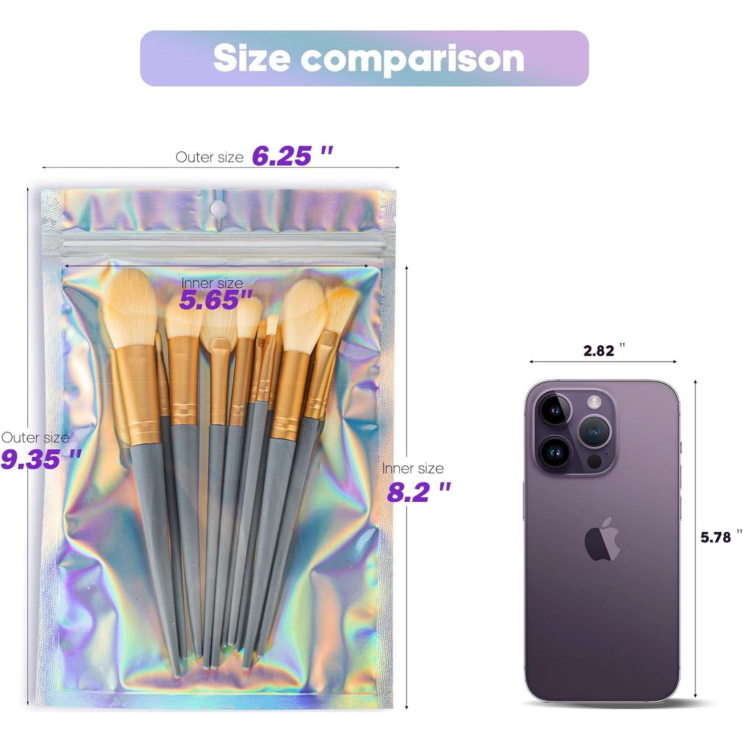 6x9 inch Holographic Bags, Resealable Foil Pouch Mylar Sample Bag Great for Small Business and Party Favor Food Storage（50 Pcs-6.3x9.4 in）-Smell Proof Bags