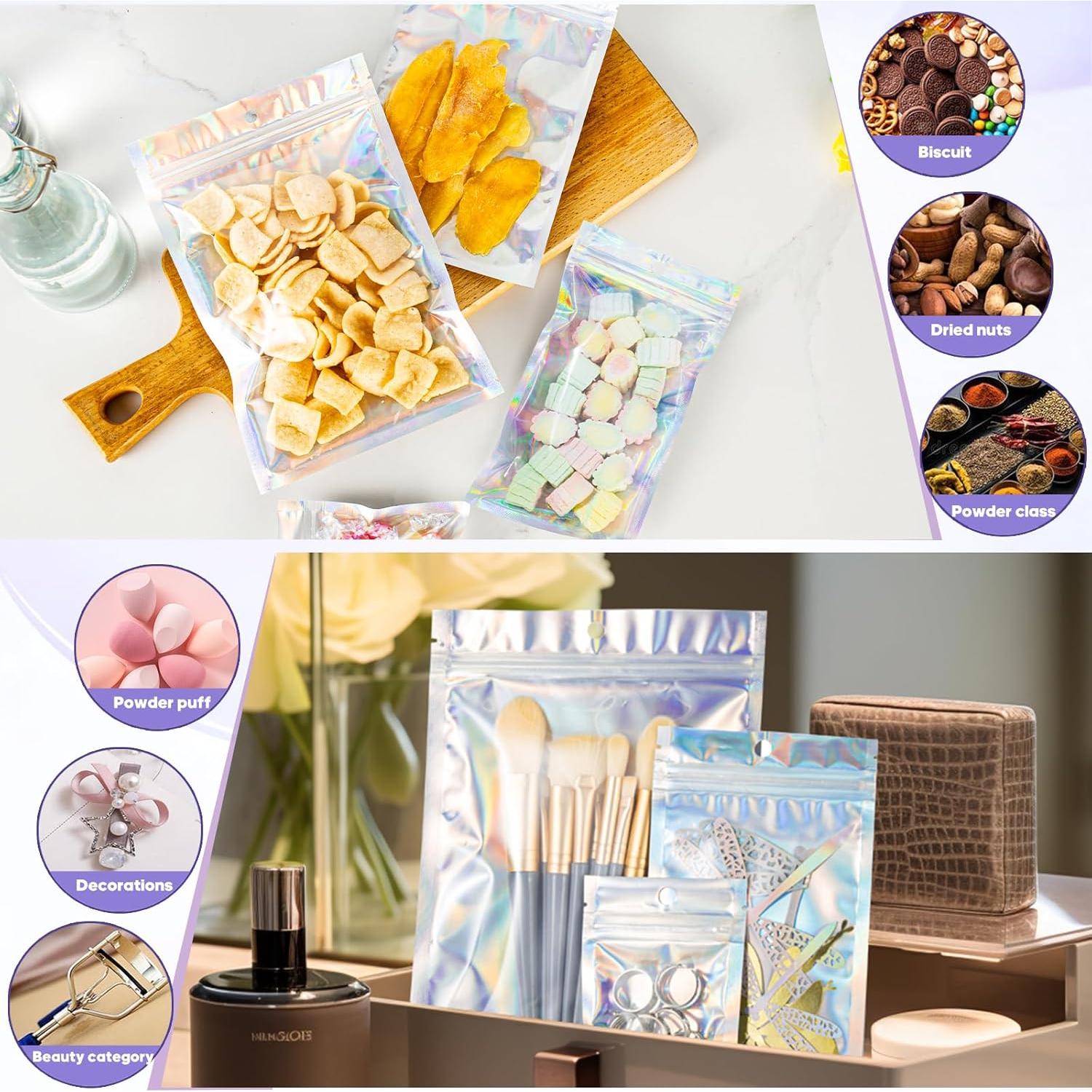 6x9 inch Holographic Bags, Resealable Foil Pouch Mylar Sample Bag Great for Small Business and Party Favor Food Storage（50 Pcs-6.3x9.4 in）-Smell Proof Bags