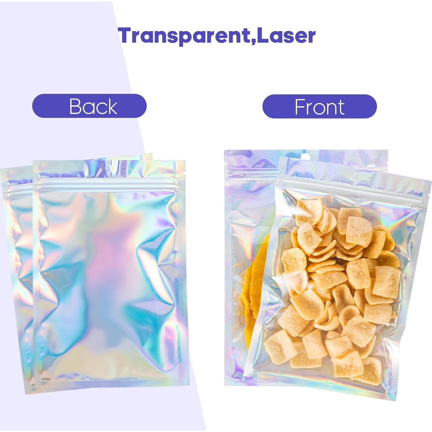 6x9 inch Holographic Bags, Resealable Foil Pouch Mylar Sample Bag Great for Small Business and Party Favor Food Storage（50 Pcs-6.3x9.4 in）-Smell Proof Bags