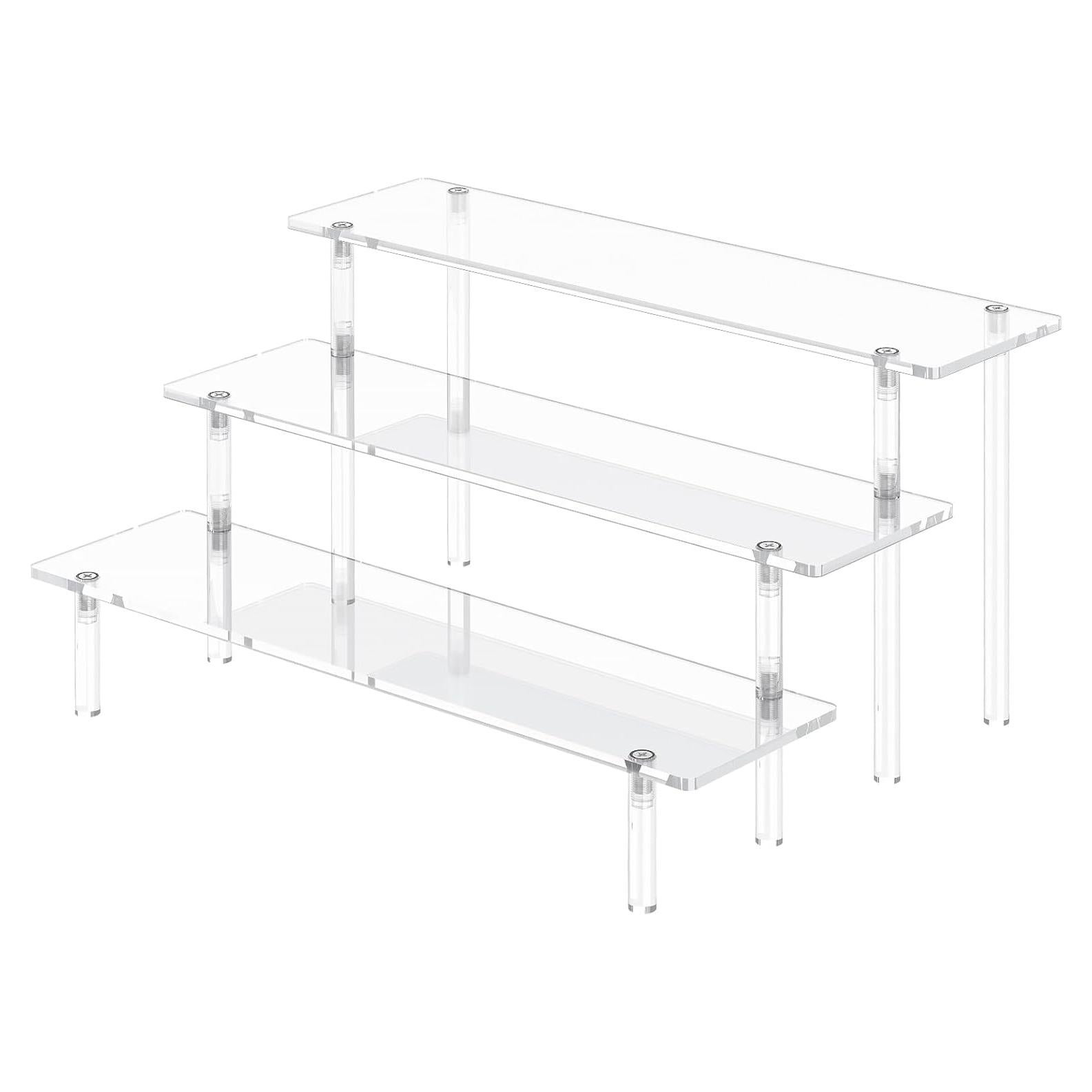 3 Tier Acrylic Display Risers, Large Perfume Organizer Stand, Clear Cupcake Stand Holder, Display Shelves for Figurines, Dessert Shelf for Party, Risers Display Stand for Decoration (1 Pack)