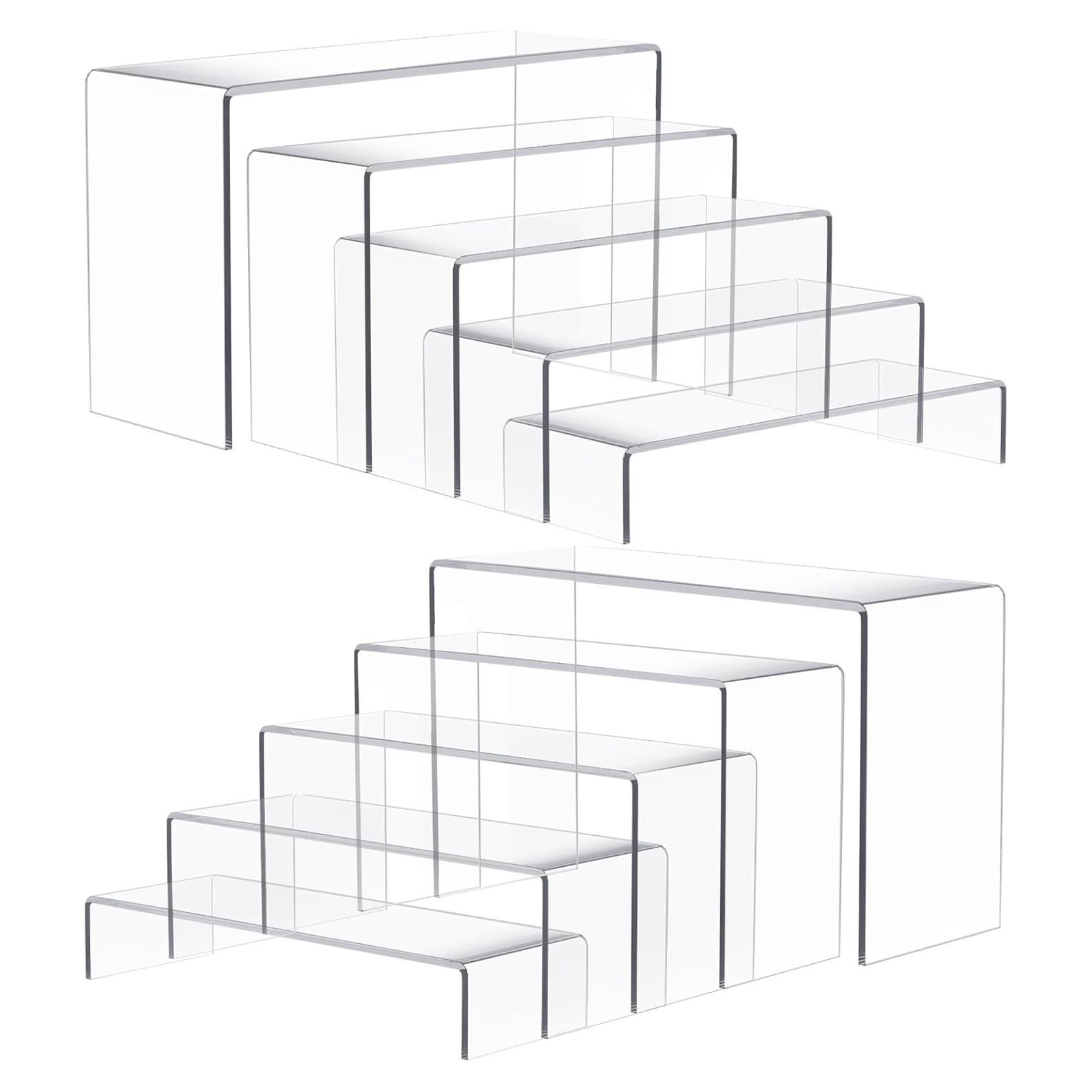 10 Pcs Acrylic Risers, 2 Set 5 Size Rectangular Large Display Risers Shelf, Clear Acrylic Display Stand Cupcake Stand, Display Shelves for Funko Pop Retail Shoe Showcase