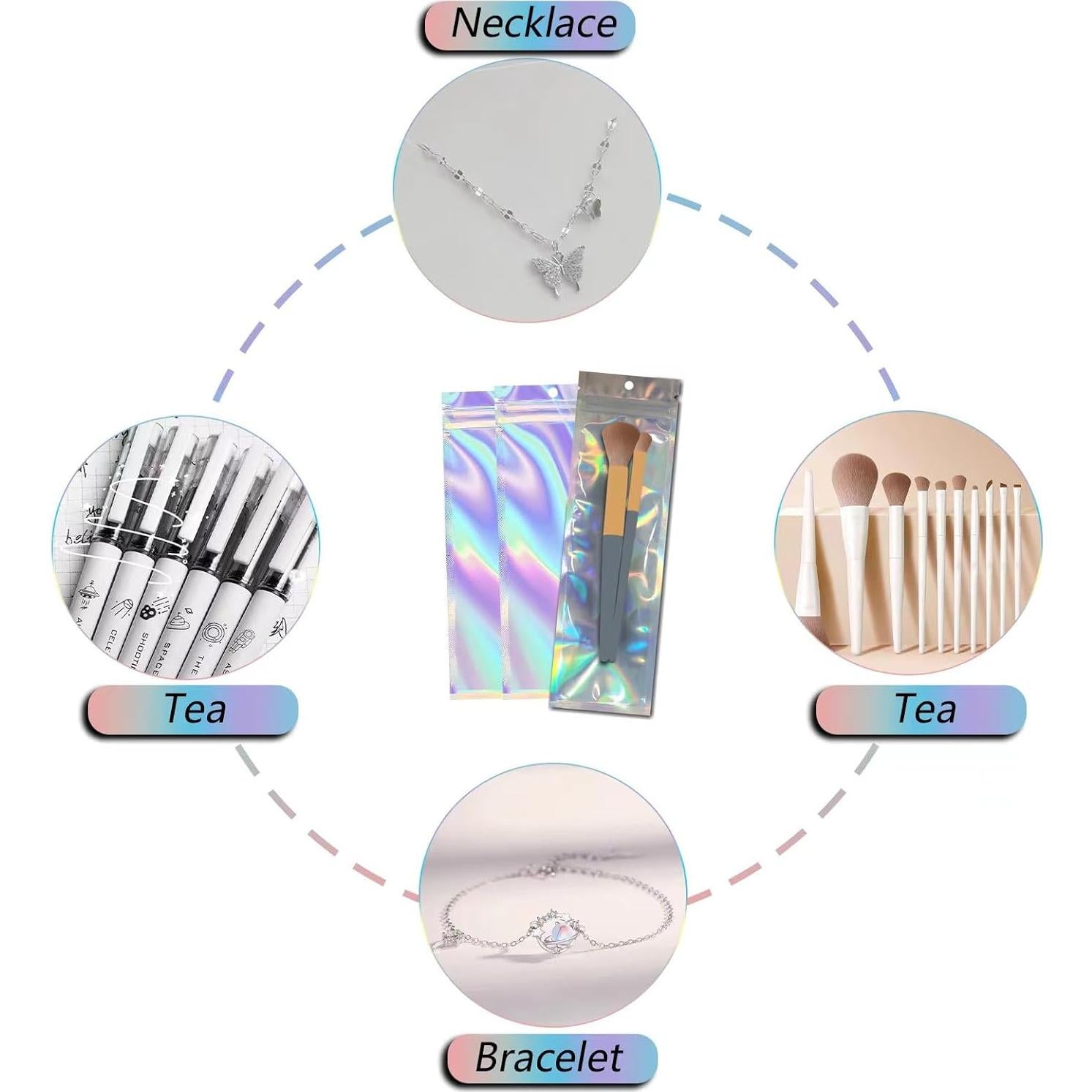 100 Bolsas Holográficas Resellables Motomy 6.1x22.86 cm