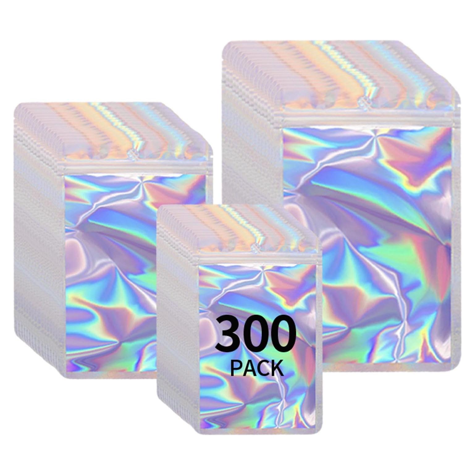 300 Bolsas Mylar Holográficas Resellables Funnyleaf 3 Tamaños