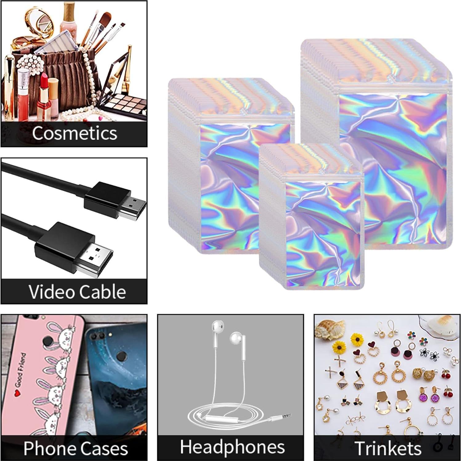 300 Bolsas Mylar Holográficas Resellables Funnyleaf 3 Tamaños