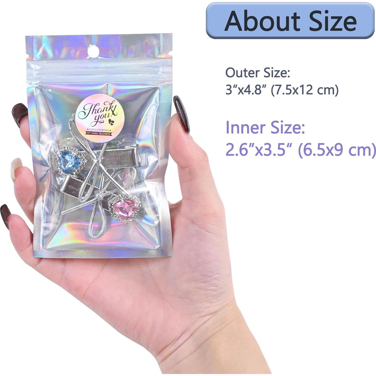 Paquete de 100 Bolsas Holográficas Reutilizables Soulake 7.6x12.2 cm