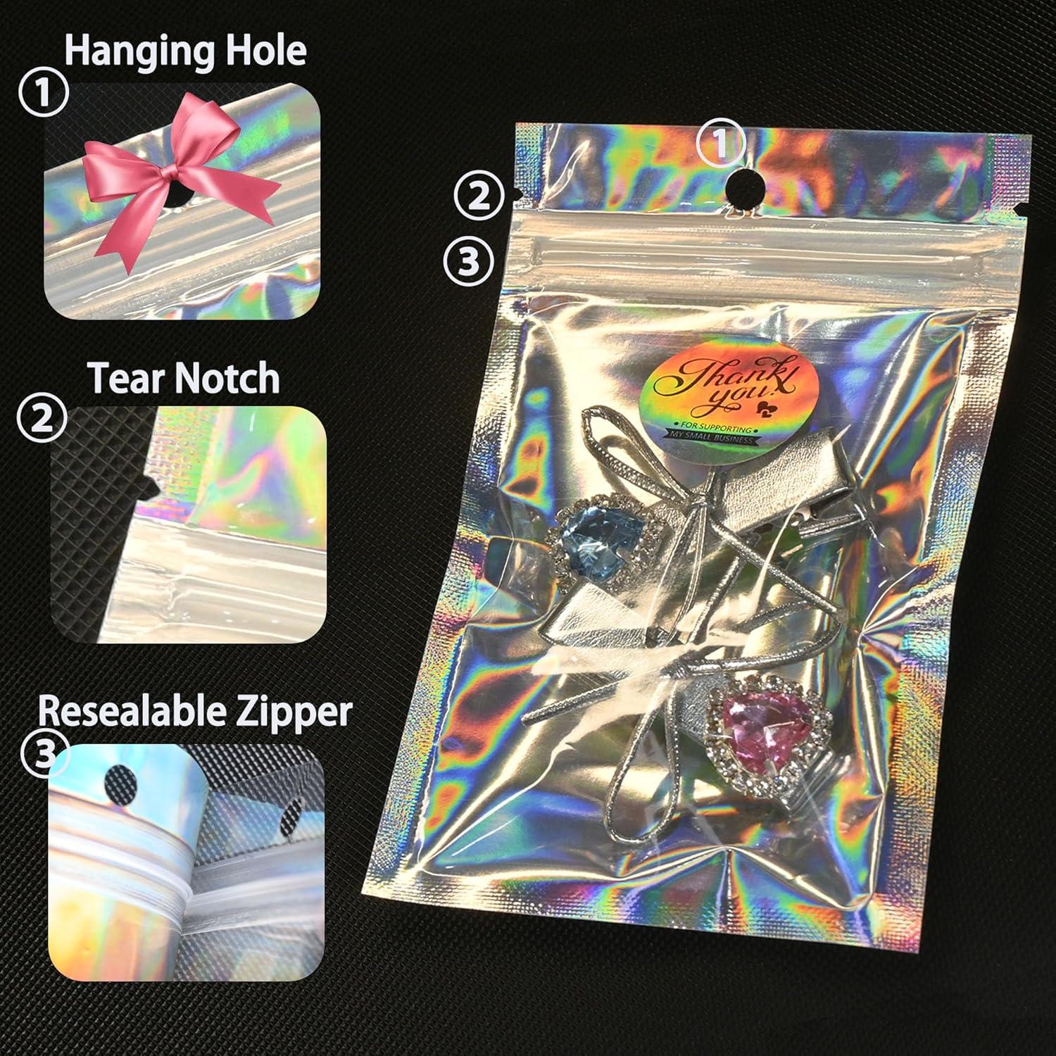 Paquete de 100 Bolsas Holográficas Reutilizables Soulake 7.6x12.2 cm