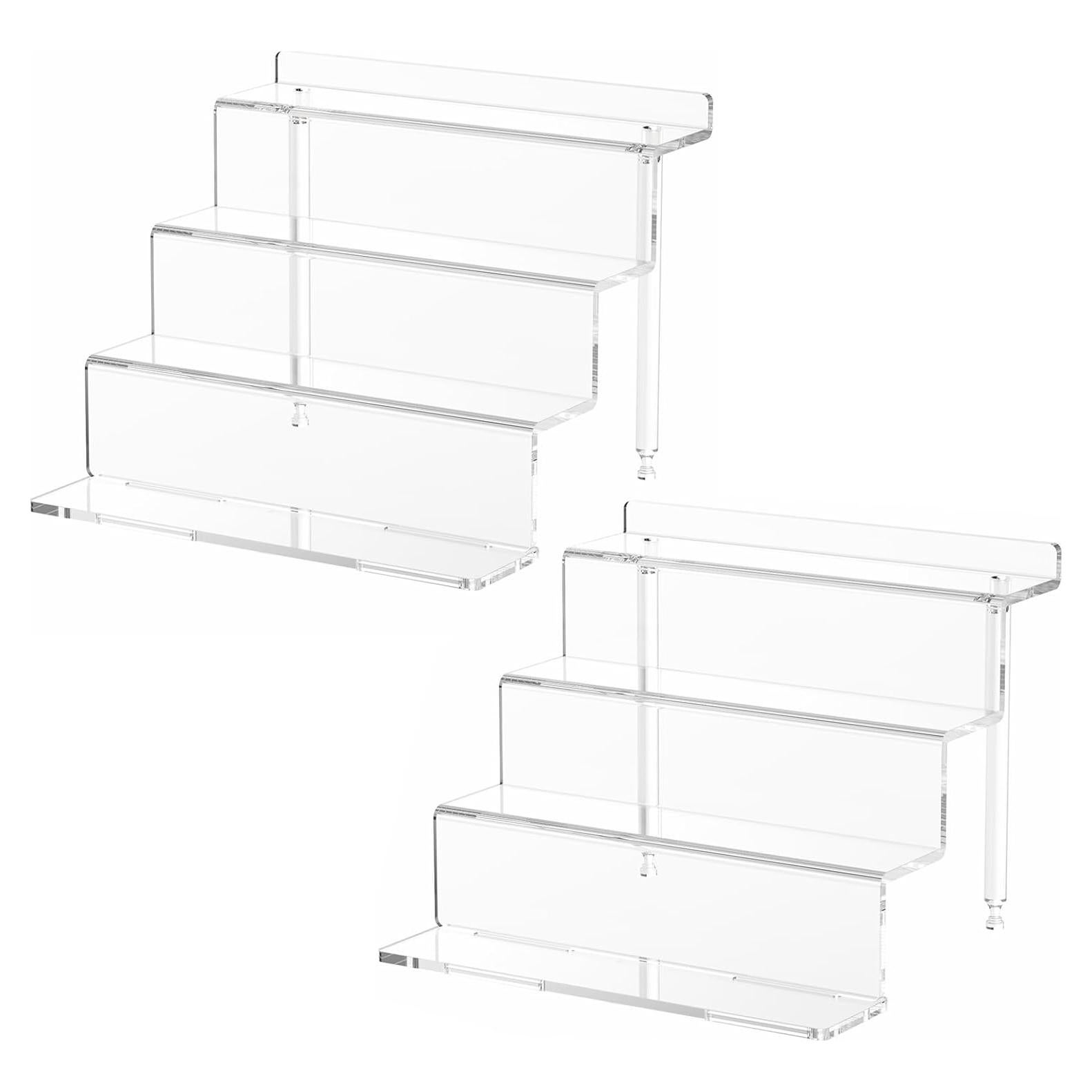NIUBEE Acrylic Riser Display Shelf, Clear Display Stand for Amiibo Funko POP Figures,4 Tier Cupcakes Stand Perfume Organizer and Storage (9 Inch Small)