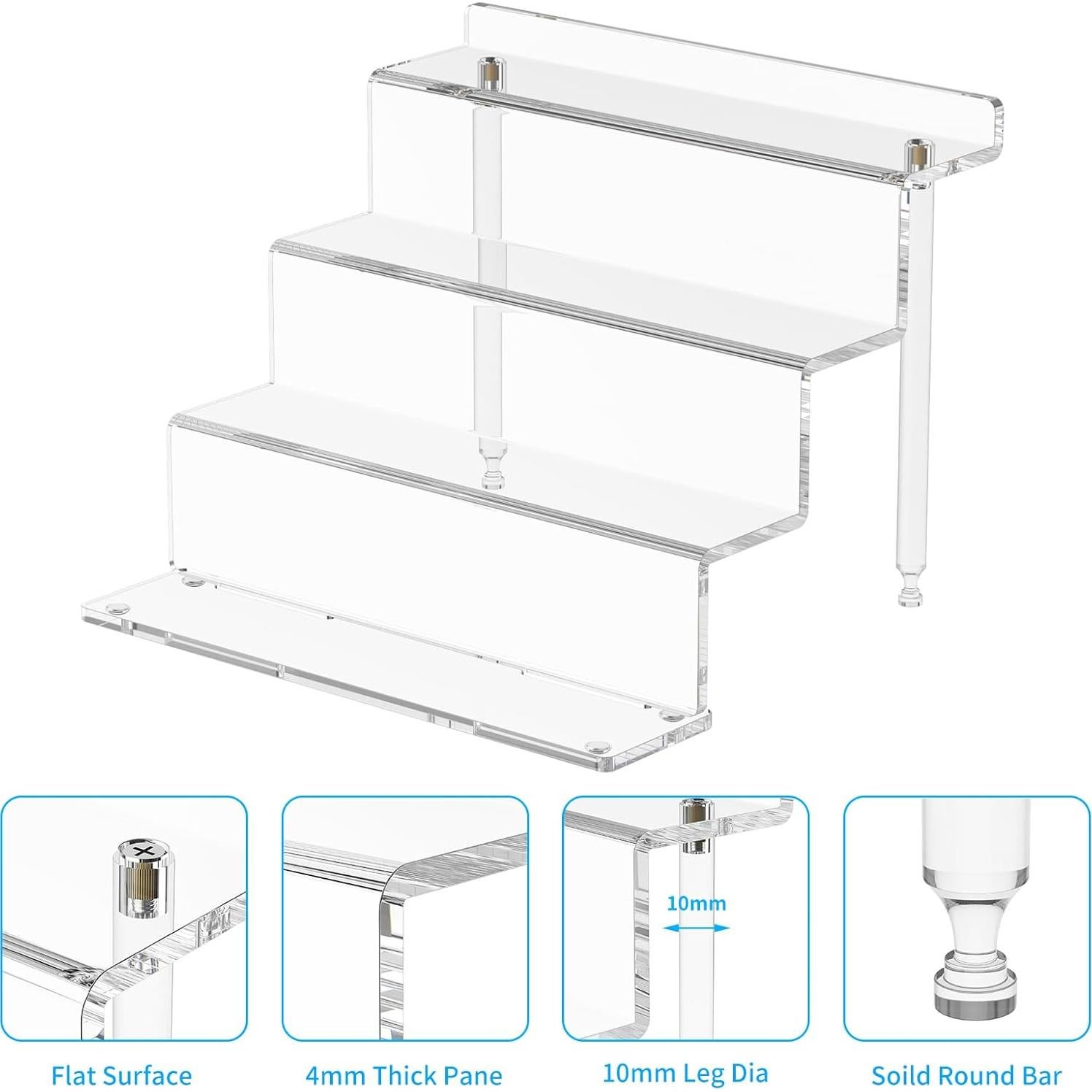 NIUBEE Acrylic Riser Display Shelf, Clear Display Stand for Amiibo Funko POP Figures,4 Tier Cupcakes Stand Perfume Organizer and Storage (9 Inch Small)