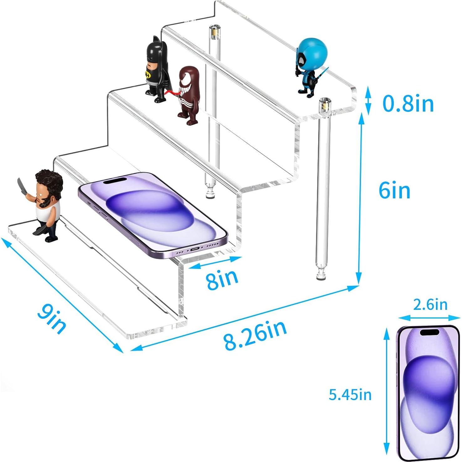NIUBEE Acrylic Riser Display Shelf, Clear Display Stand for Amiibo Funko POP Figures,4 Tier Cupcakes Stand Perfume Organizer and Storage (9 Inch Small)