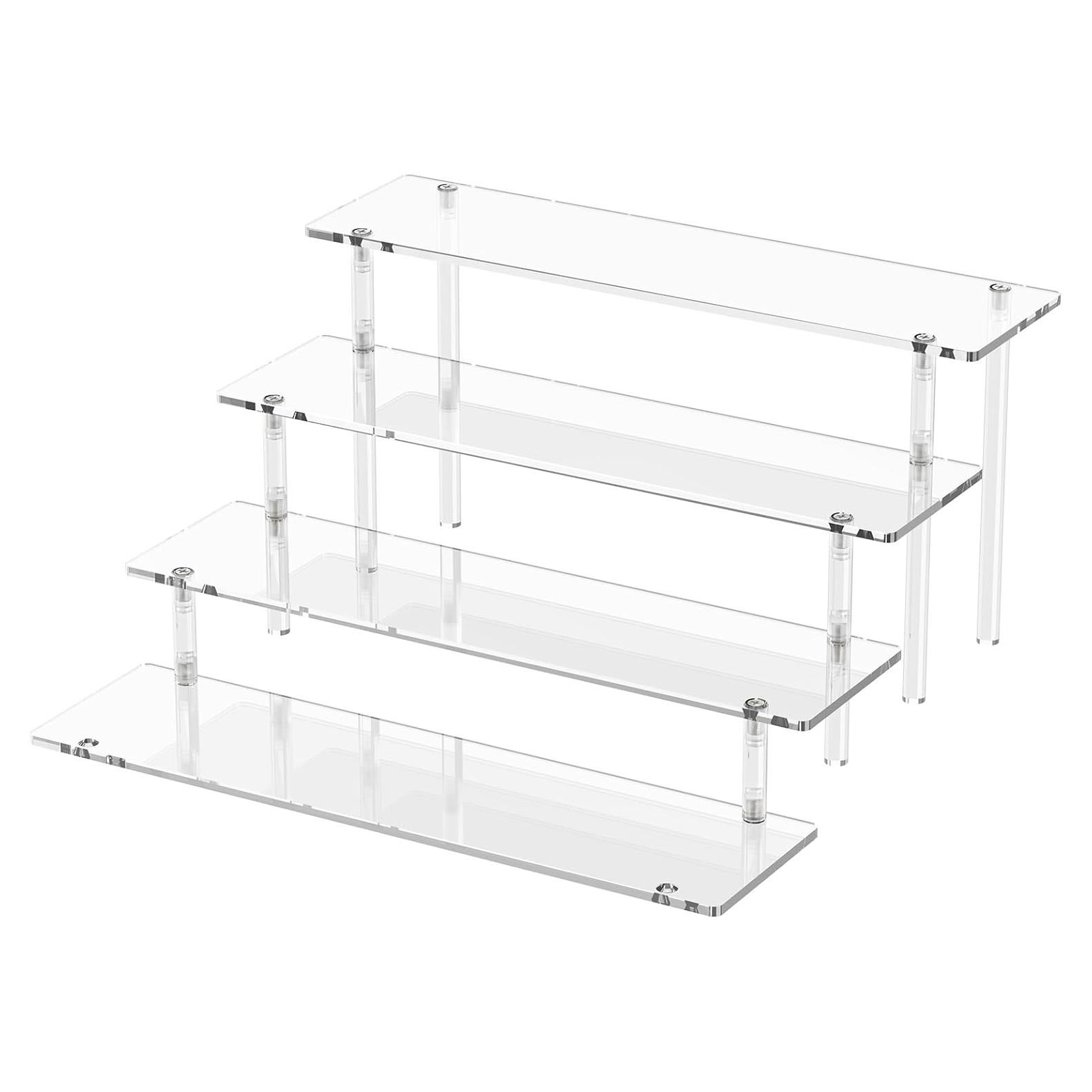 4 Tier Acrylic Display Risers, Clear Perfume Organizer Stand, Large Cupcake Stand Holder, Dessert Display for Party, Display Shelf for Figure and Collection, Riser Stand for Decoration and Organizer