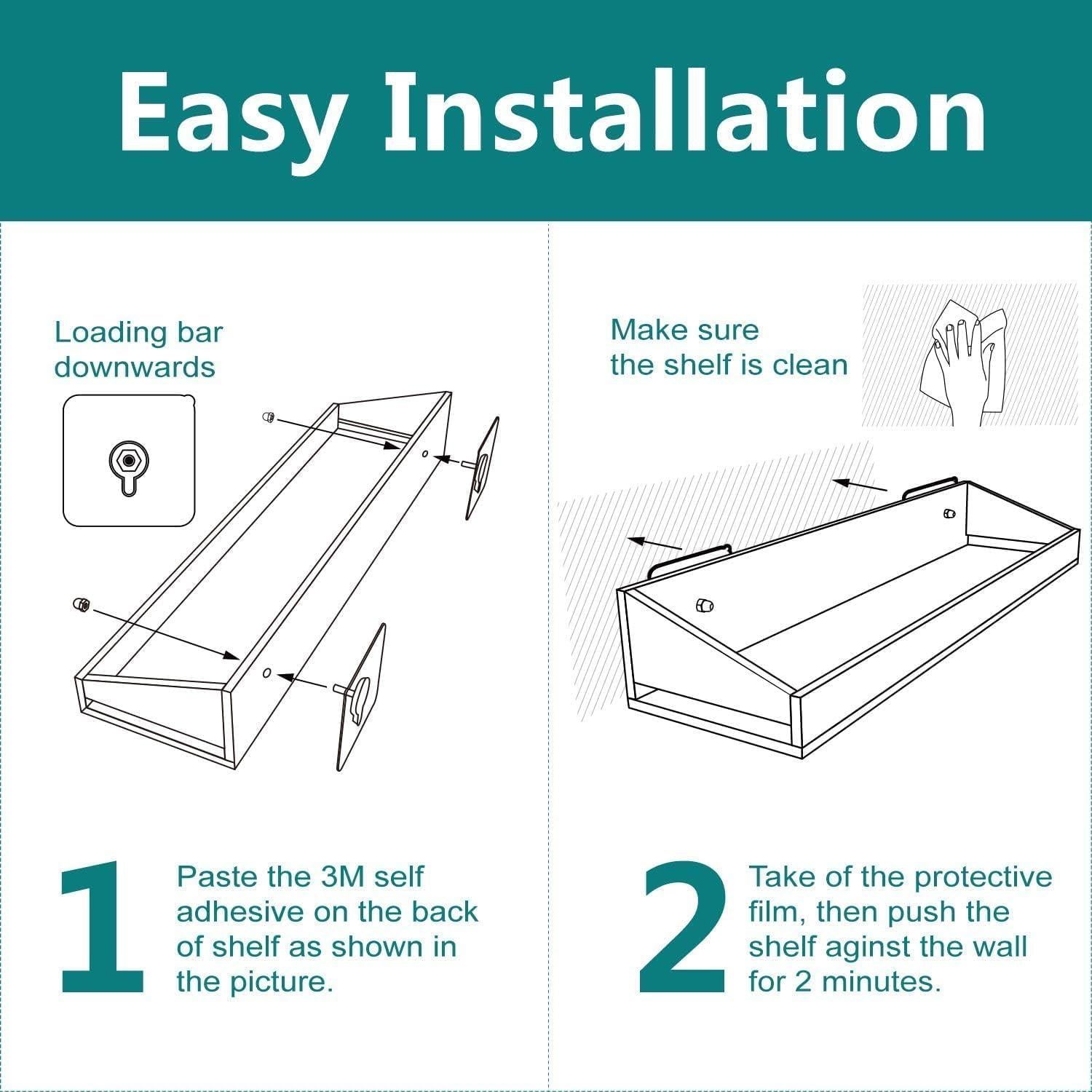 Vdomus Set of 2 Acrylic Bathroom Shelves - 15"x4" Clear Floating Wall Shelf for Storage and Display Transparent No-Drill Shower Organizer, Modern Bathroom Wall Rack