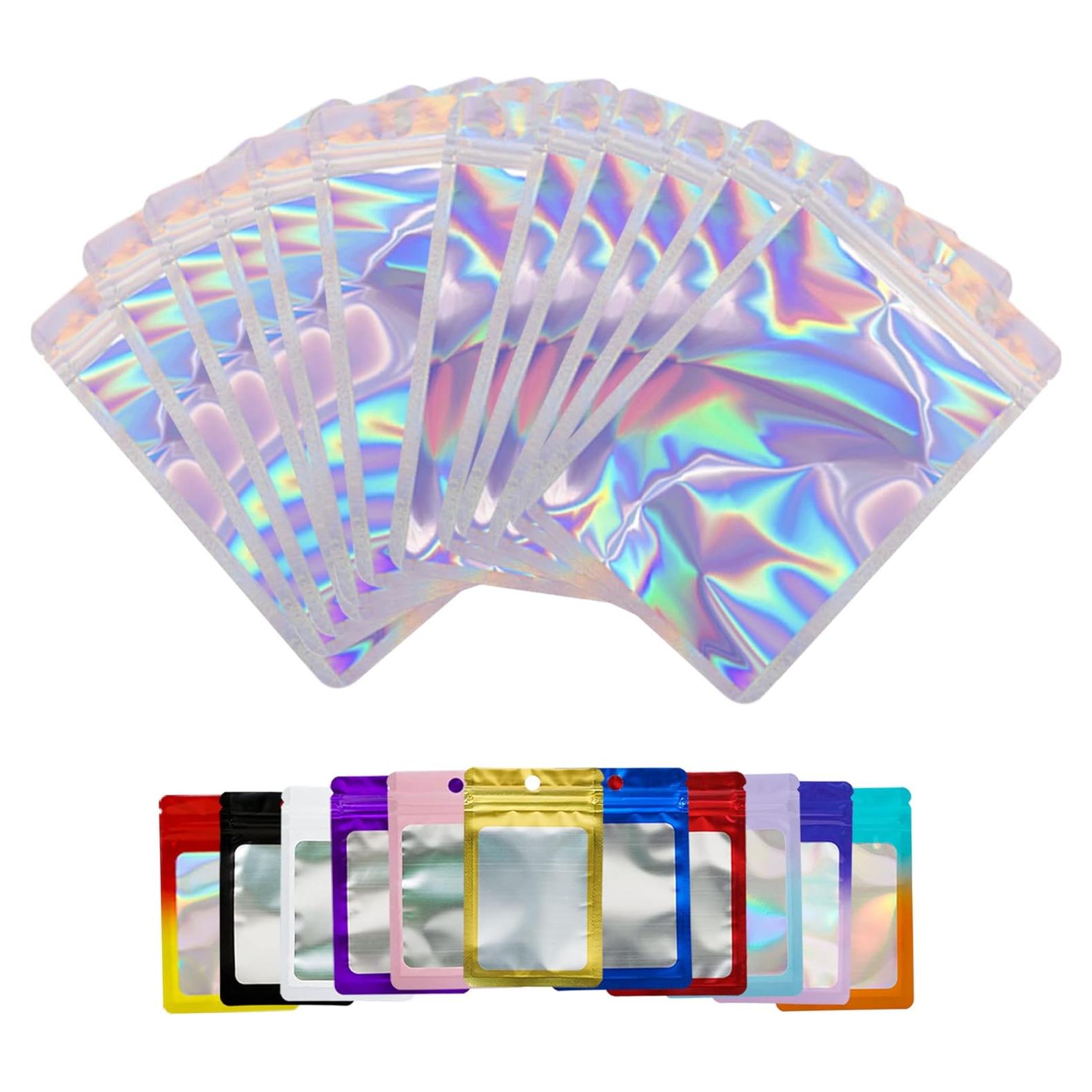 100 Bolsas Holográficas Mylar Funnyleaf 7.49x11.99 cm