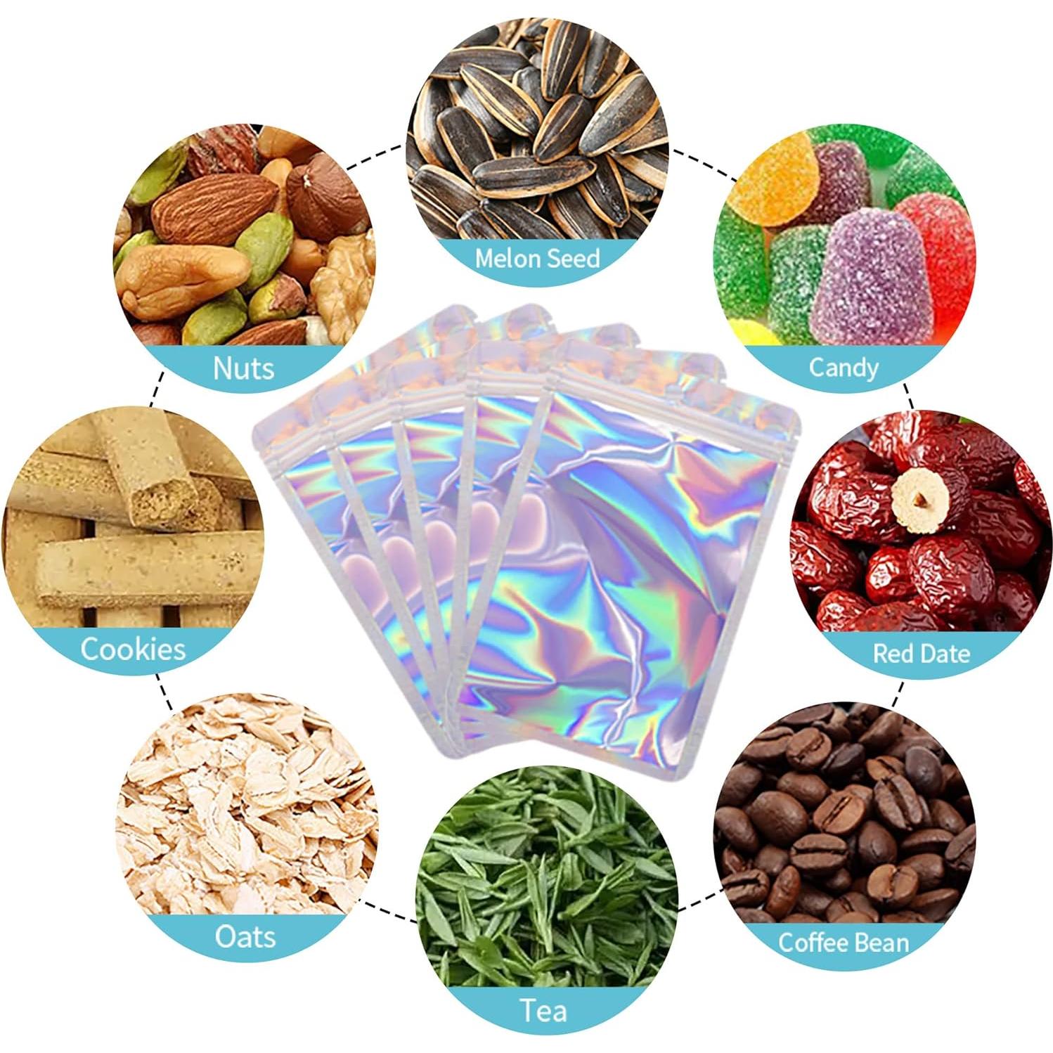 100 Bolsas Holográficas Mylar Funnyleaf 7.49x11.99 cm