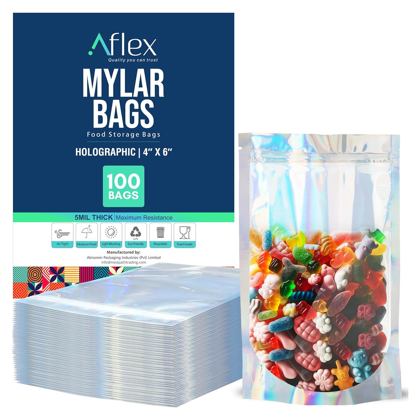 Bolsas Mylar Reutilizables AFLEX 100 Unidades 10x15 cm Holográficas