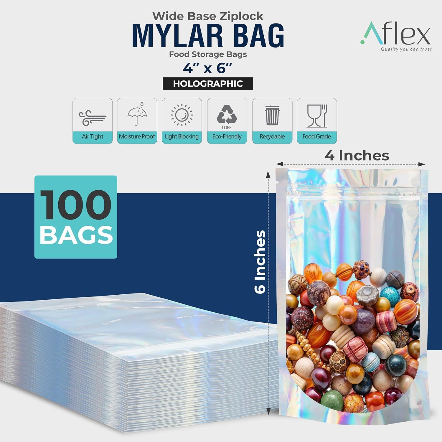 Bolsas Mylar Reutilizables AFLEX 100 Unidades 10x15 cm Holográficas