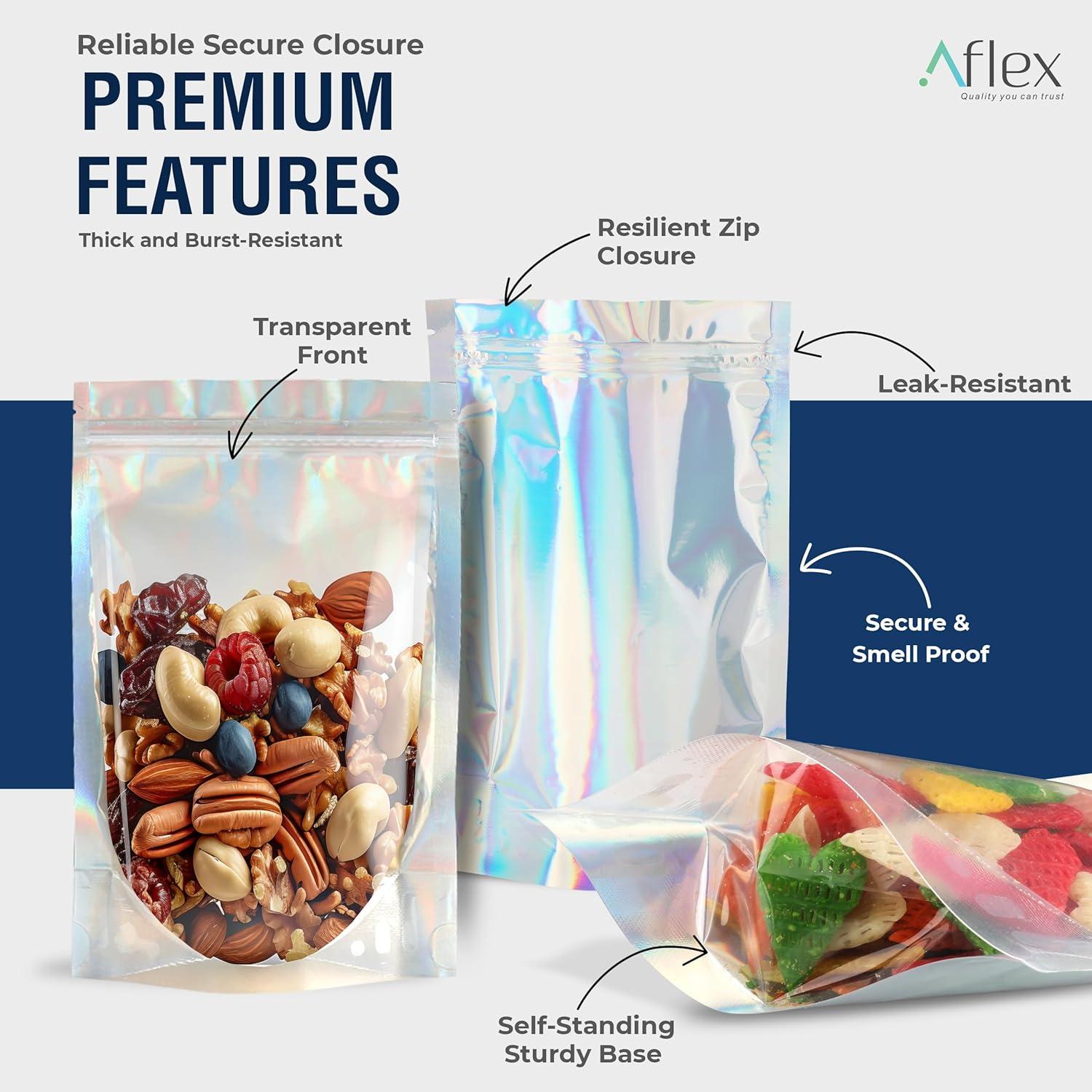 Bolsas Mylar Reutilizables AFLEX 100 Unidades 10x15 cm Holográficas