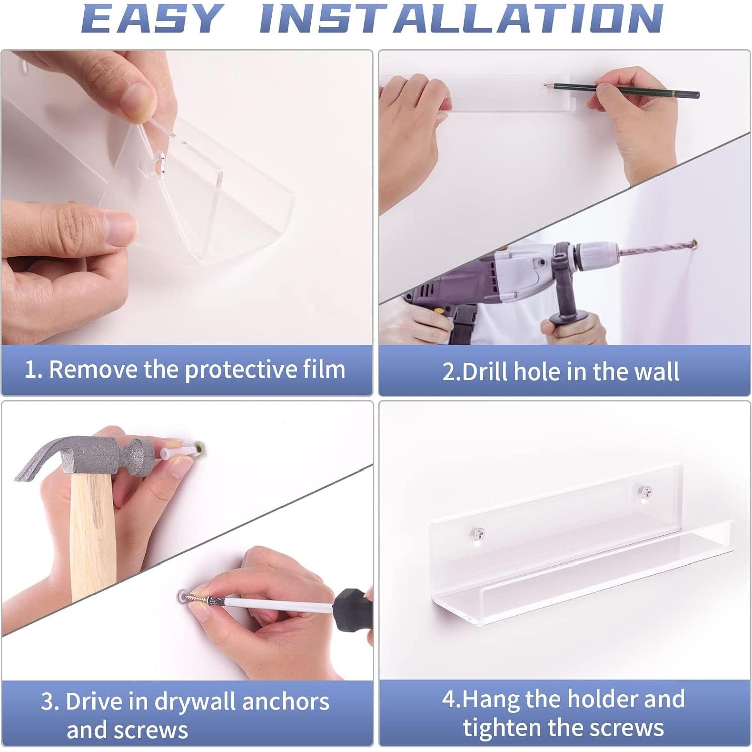 Estante de Pared Acrílico Transparente Laurensory 30 cm - Paquete de 6