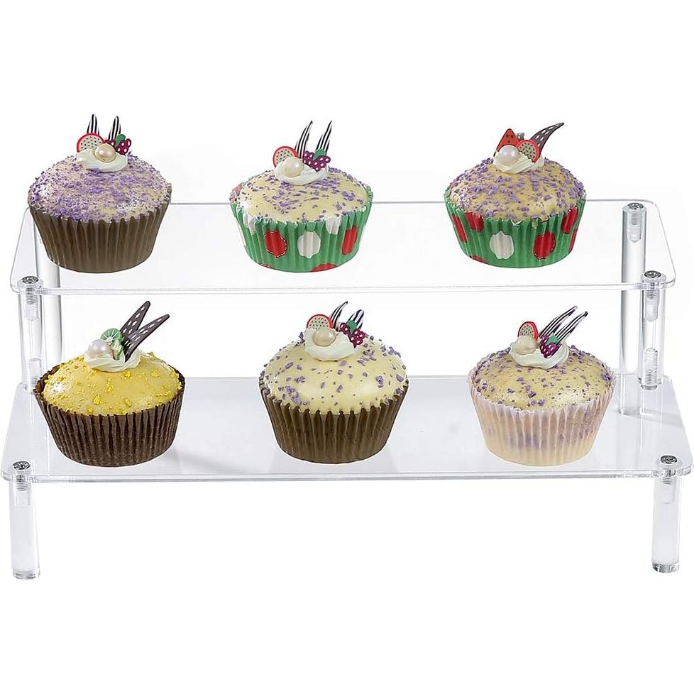 Estante de exhibición acrílico transparente BYCY 2 niveles 30.5x17.5 cm