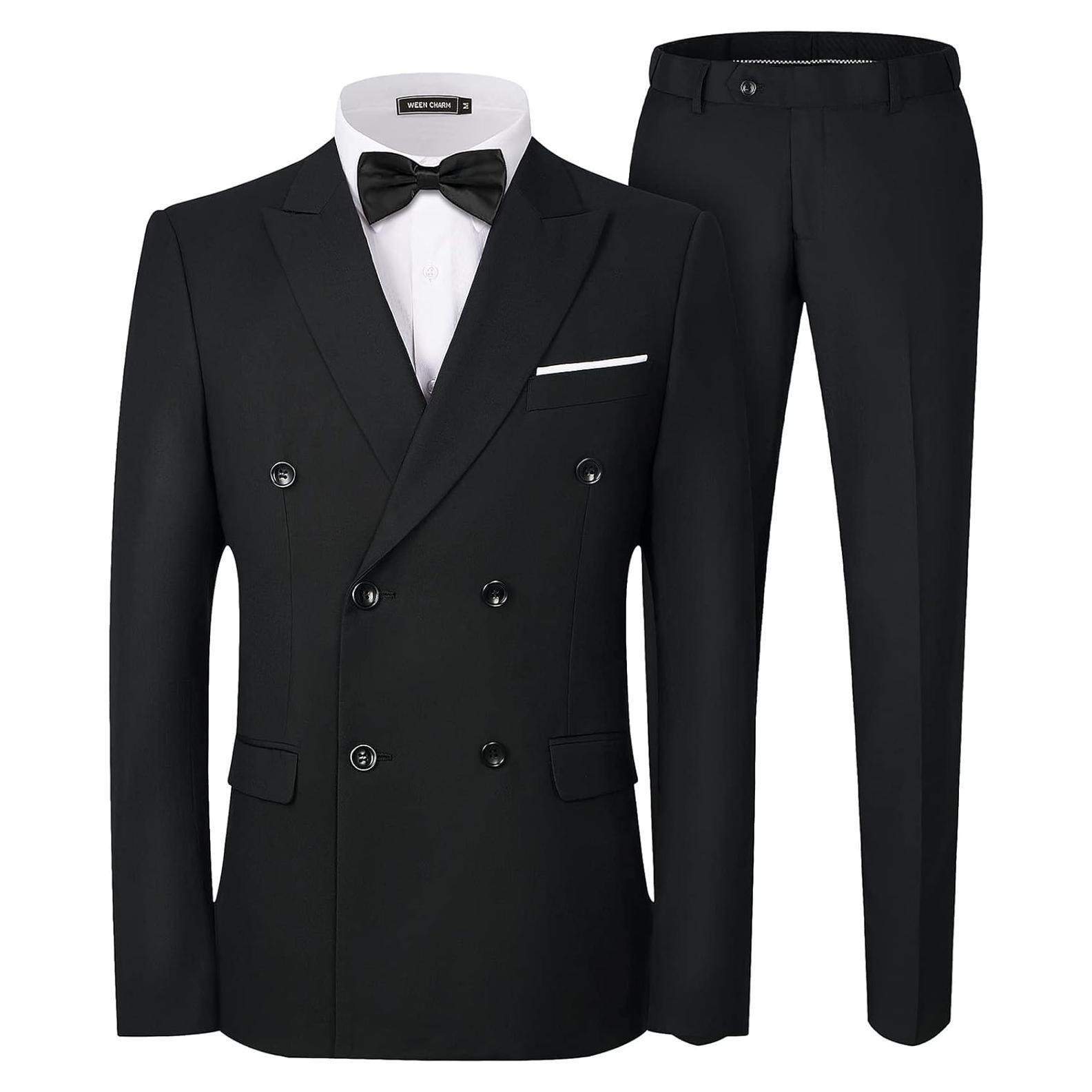 WEEN CHARM Men's Suits Slim Fit 2 Piece Two Button Blazer Wedding Prom Tuxedo Single Breasted Jacket Pants Set