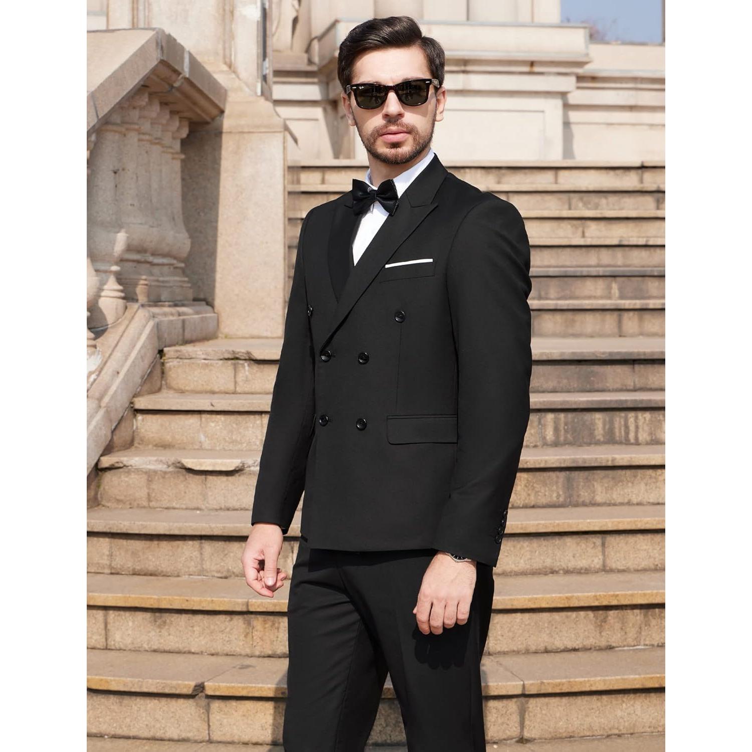 WEEN CHARM Men's Suits Slim Fit 2 Piece Two Button Blazer Wedding Prom Tuxedo Single Breasted Jacket Pants Set