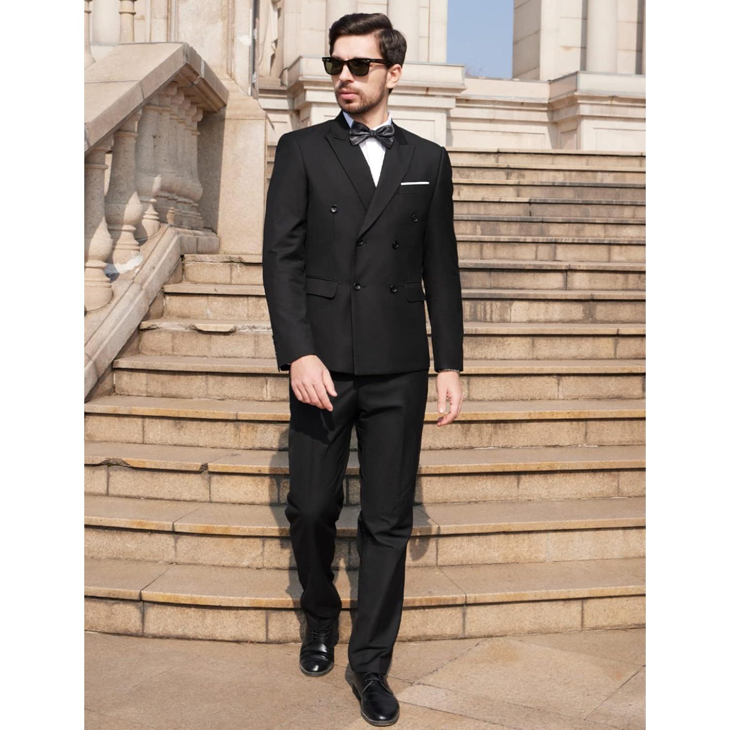 WEEN CHARM Men's Suits Slim Fit 2 Piece Two Button Blazer Wedding Prom Tuxedo Single Breasted Jacket Pants Set