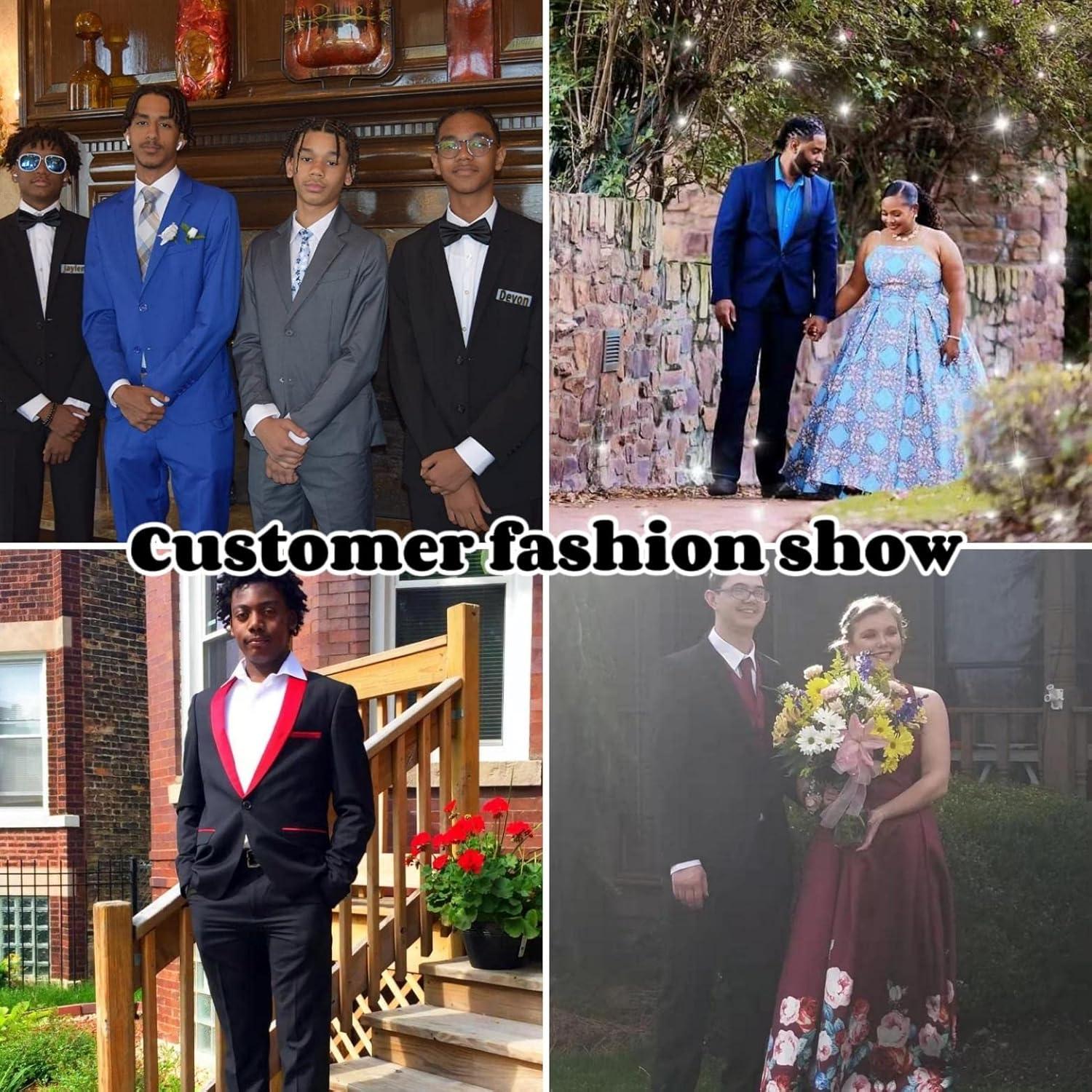 WEEN CHARM Men's Suits Slim Fit 2 Piece Two Button Blazer Wedding Prom Tuxedo Single Breasted Jacket Pants Set